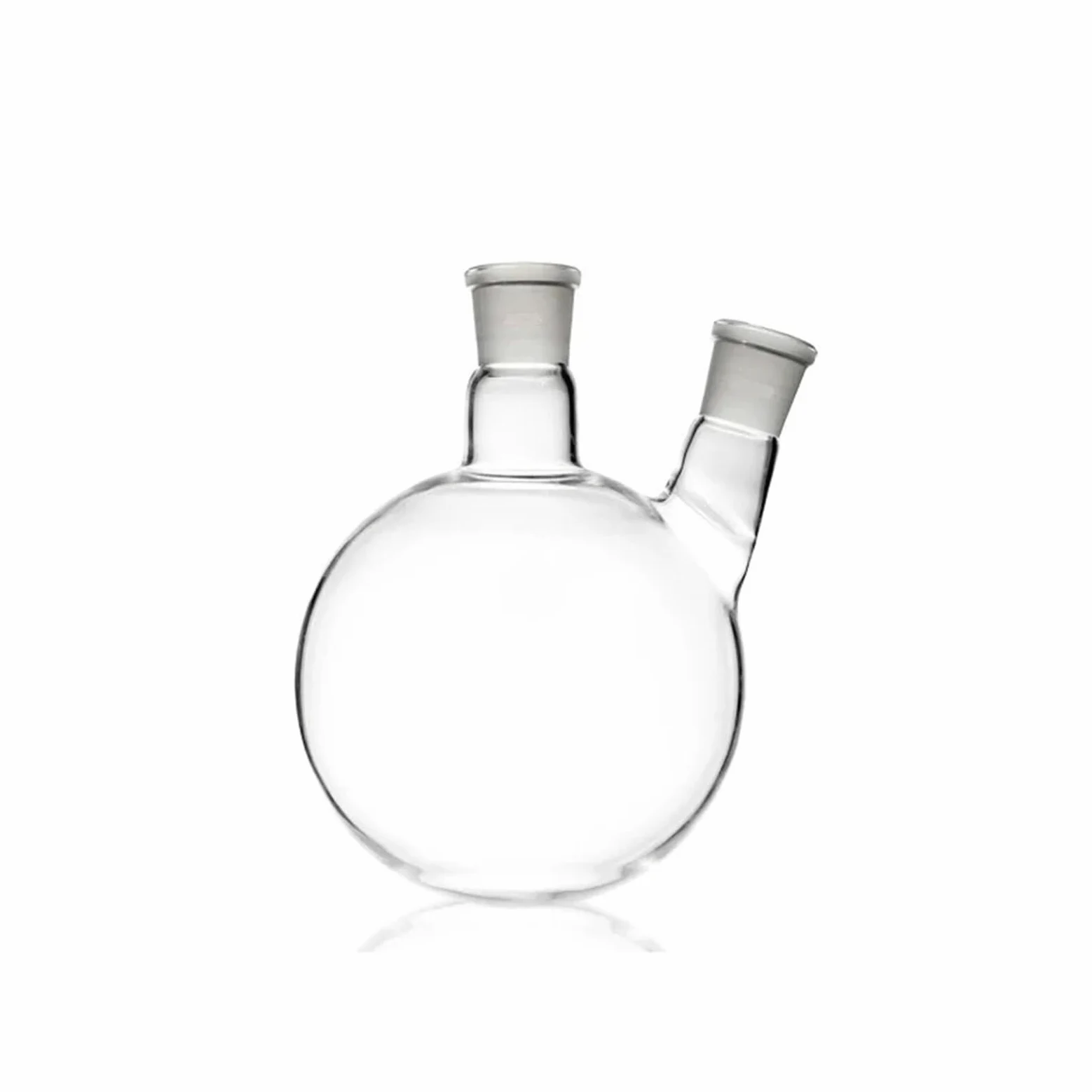 Matraz de destilación de 1000 mL, 24/29, forma oblicua con dos bocas, esmerilado estándar, fondo redondo for destilación.