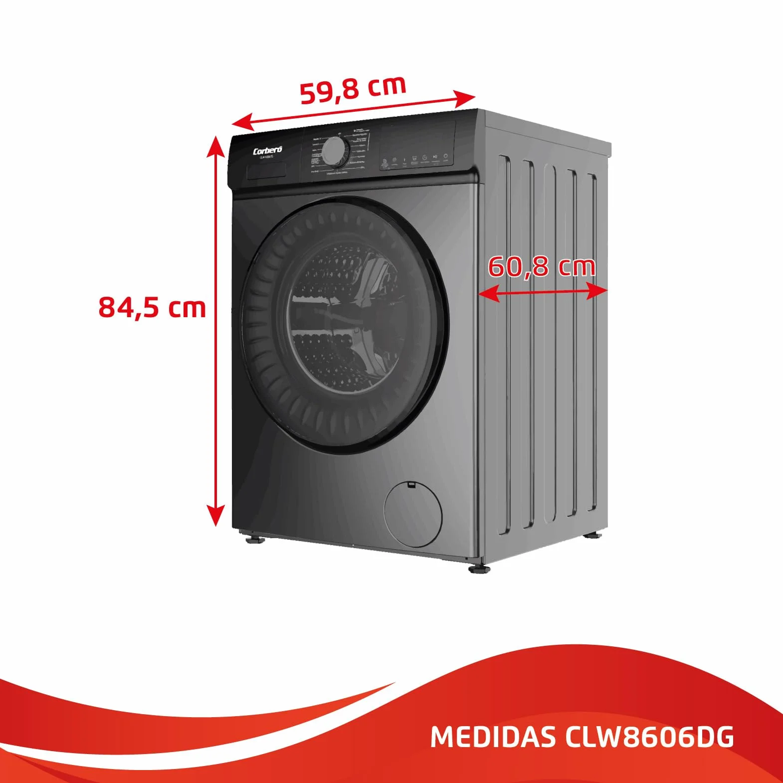 Corberó Lavadora 8 kg 1200 rpm CLW8606DG Motor Inverter Gris Oscuro