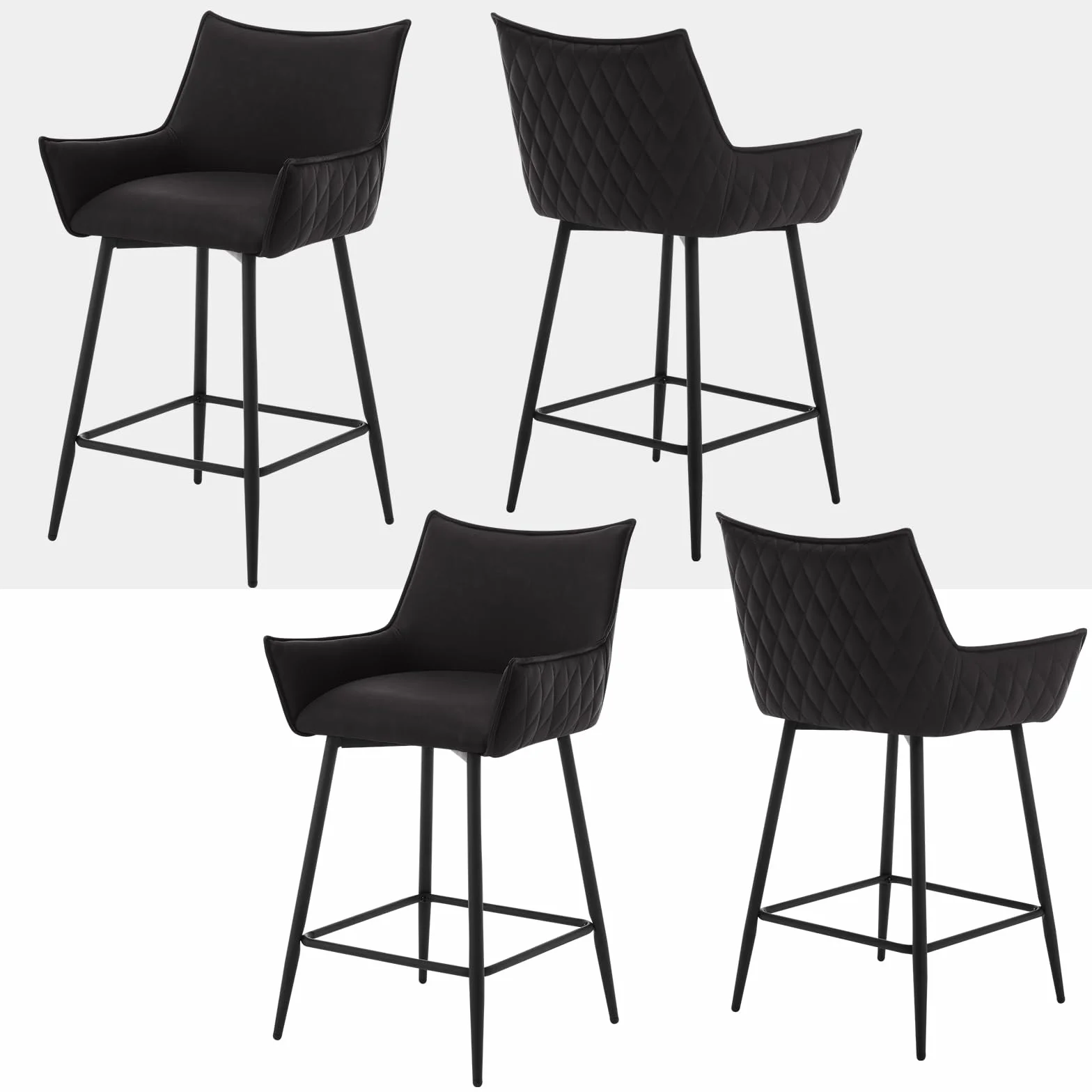 WOLTU Juego de 4 Taburetes Altos de Cocina con Respaldo y Reposapiés, Asiento PU, para Comedor y Cocina, Antracita