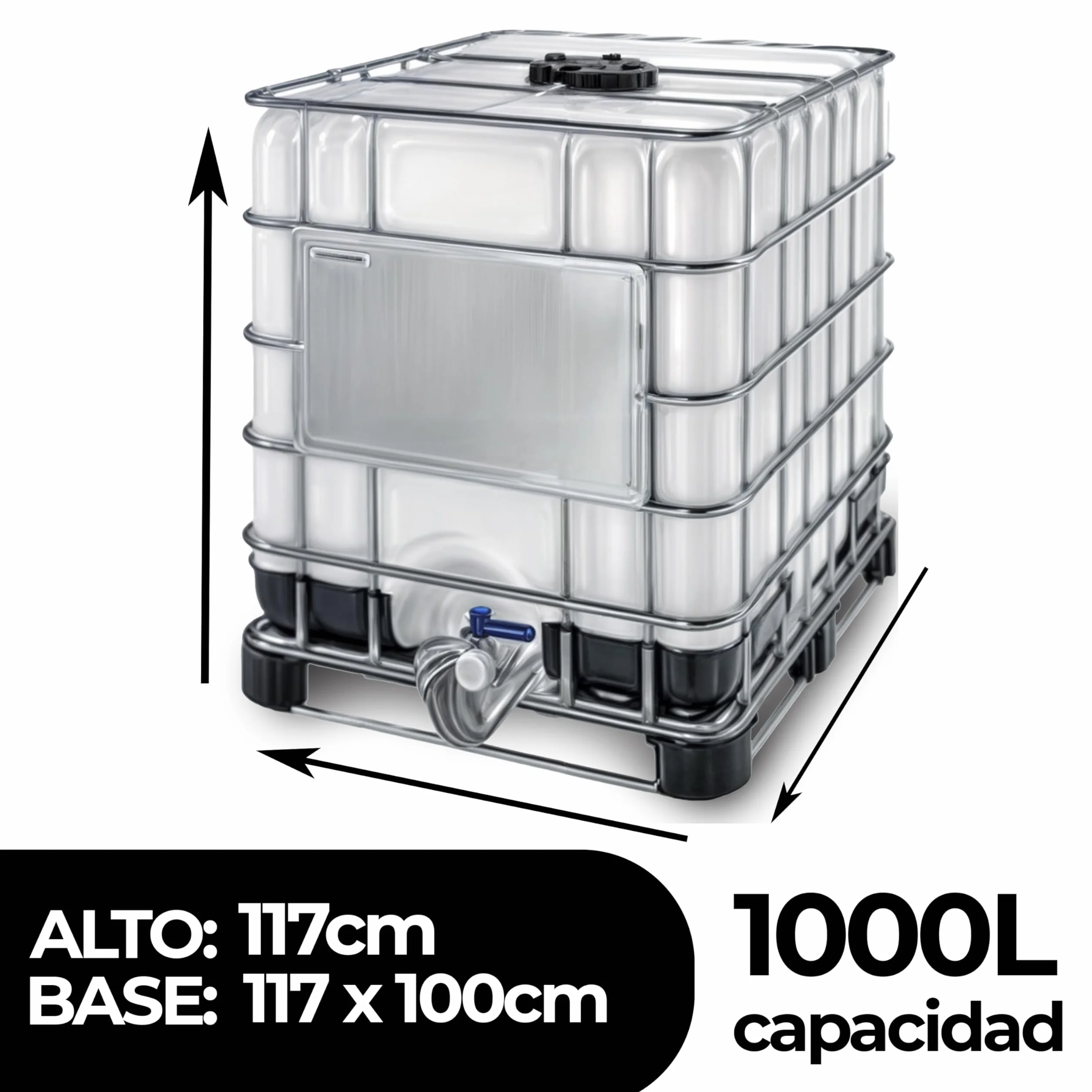MASCHIO - Cisterna rectangular translúcida (1000 litros, con paleta híbrida (metal con tacos de plástico) y grado alimenticio (no aprobado ADR)