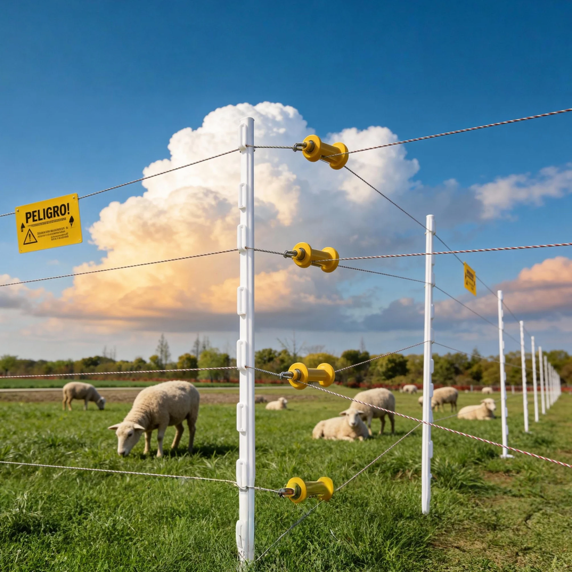 50 Postes de Valla Eléctrica de Plástico, Postes Portátiles para Valla de Jardín con Ojales para Cintas, Cuerdas, Hilos o Alambres, Longitud Total 122 cm, Blanco