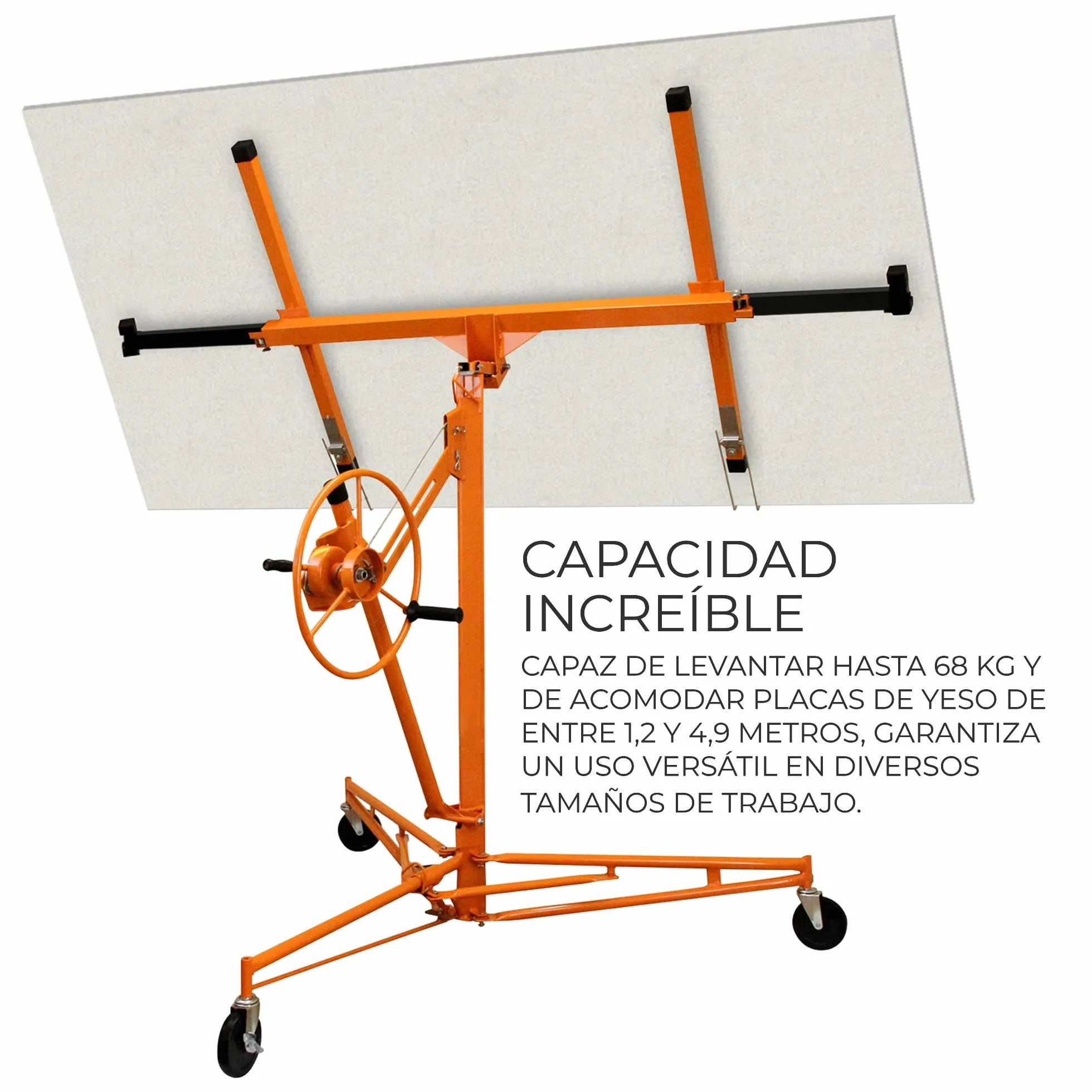Elevador Pladur Grúa 5m Elevador Grua Profesional para Placas Paneles de Yeso de Montaje de Plegable, Herramienta Yesería para Techo y Pared con Carga Max. 68kg Altura Ajustable de 146cm a 490cm