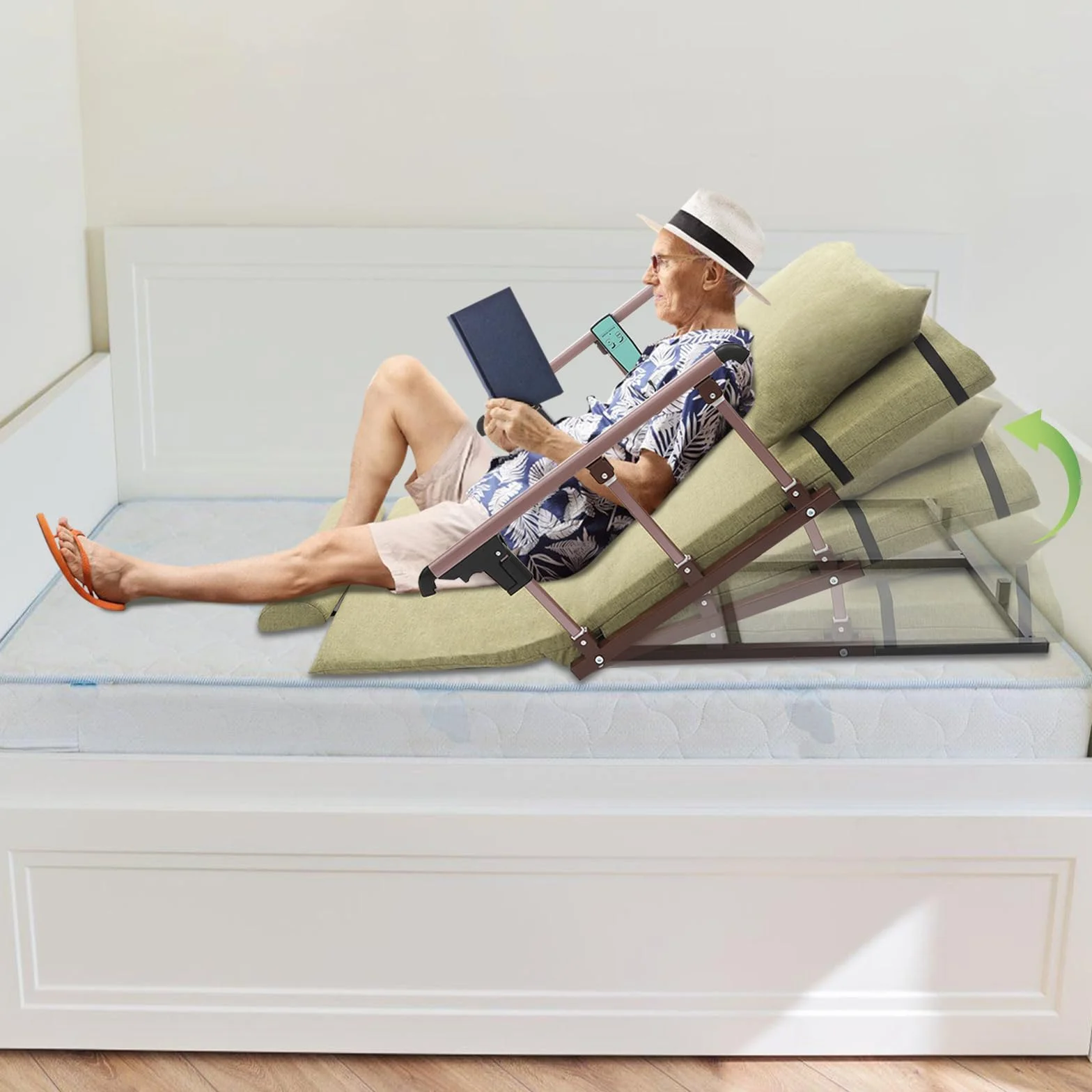 Respaldo eléctrico verde para cama elevadora, respaldo de elevación eléctrico, control remoto, para mujeres embarazadas, ancianos, 120 x 75 cm