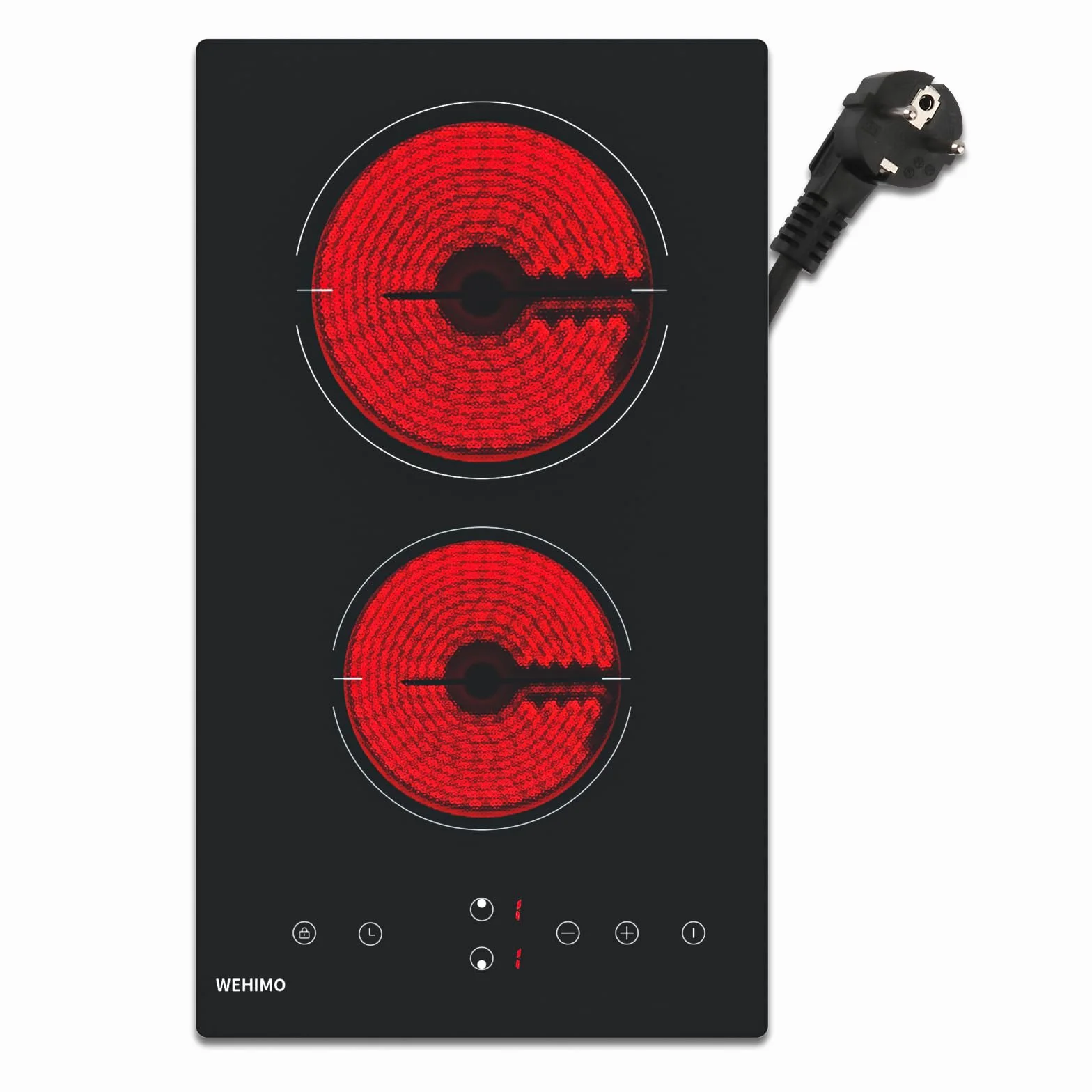 WEHIMO Placa Vitrocerámica 2 Zonas 3000W Control Táctil Seguridad Infantil Temporizador