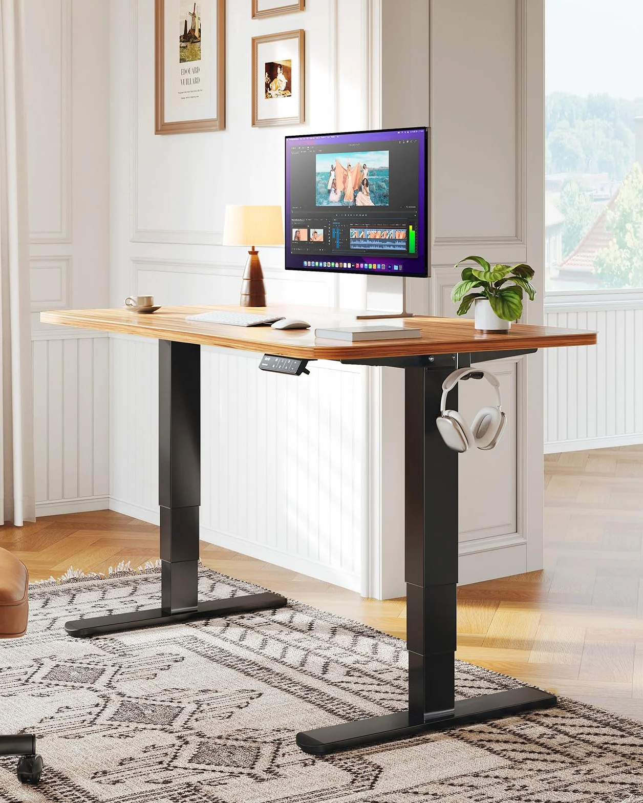 HUANUO Estructura de Escritorio de Altura Ajustable con Dos Motores, Patas de Mesa de 3 Niveles, Altura Regulable para hogar y Oficina, Acero Resistente, Capacidad de Carga de 120 kg, Controlador de