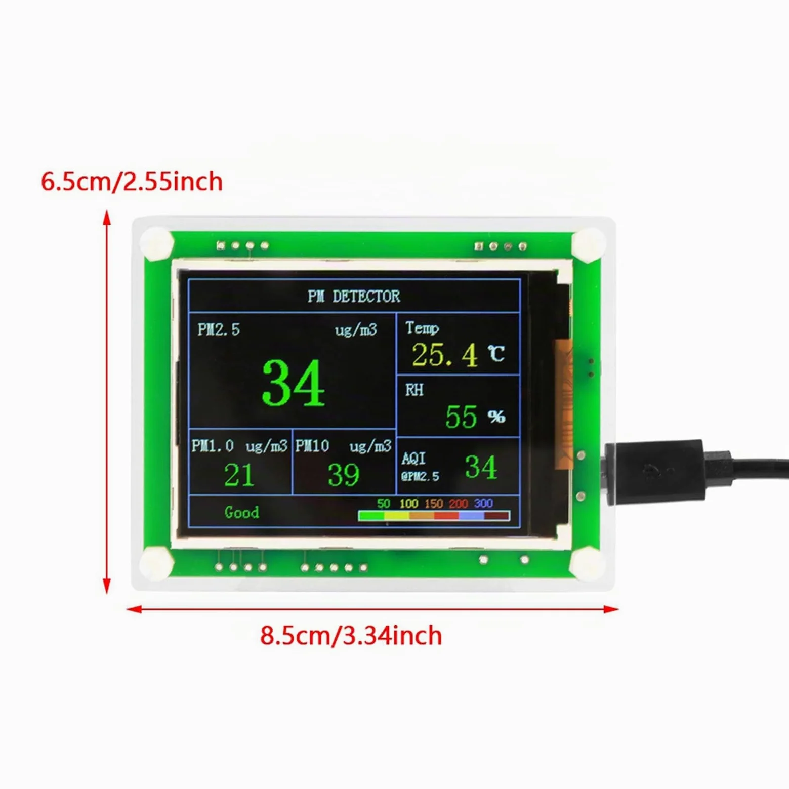 Detector de Calidad del Aire 2,8 Pulgadas Multifuncional Digital Auto PM2.5 Medidor de Calidad del Aire PM1.0, PM10.0, PM2.5, Temperatura, Humedad, Partículas