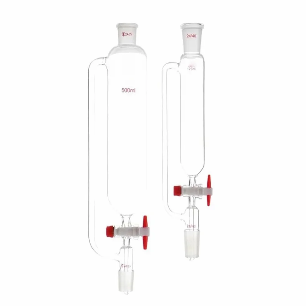 Cristalería de Laboratorio Embudo de vidrio de laboratorio de 10 ml a 1000 ml con boca estándar y tapón cilíndrico de separación por goteo.(1000ml 24x24)