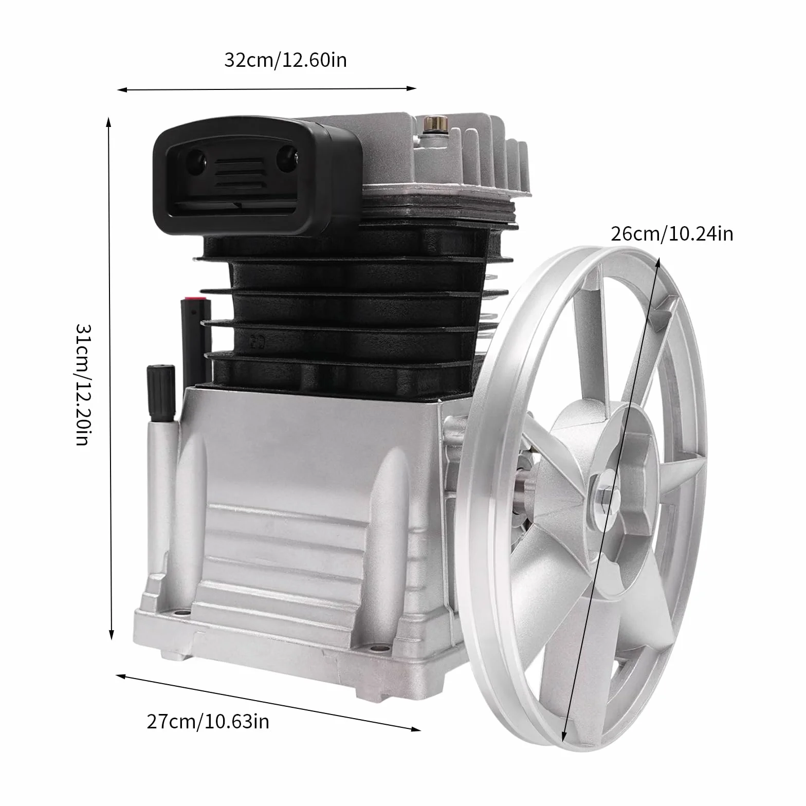 3HP - Cabezal de bomba de compresor de aire, 2065-420L, cabezal de compresor de aire con 2 cilindros y polea, compresor de pistón, silenciador, 250 l/min, 960 rpm, para la extracción de gas, síntesis