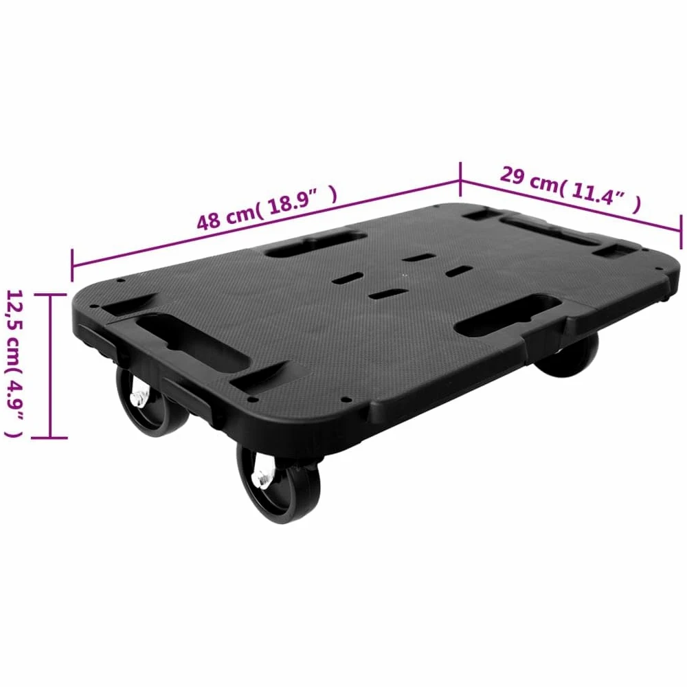 Carro de transporte negro de polipropileno, 300 kg, con ruedas, para muebles, carretilla apilable, carretilla de transporte para mudanzas, taller, garaje, almacén y hogar
