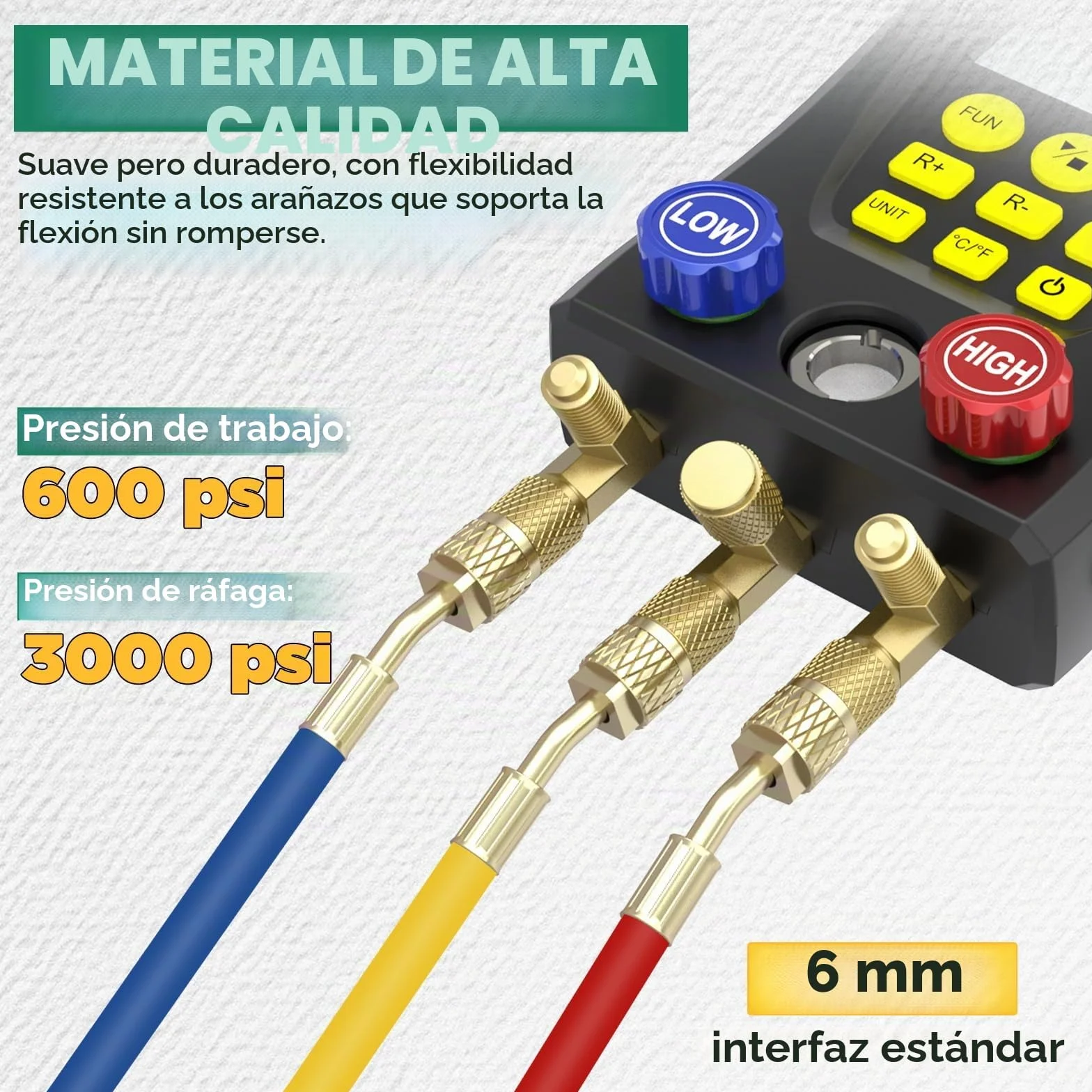 BELEY Juego de manómetros digitales, R32 R410a Kit de indicador digital para sistema de colector, manómetro de sistema HVAC de temperatura para 93 refrigerantes, con 2 abrazaderas de temperatura