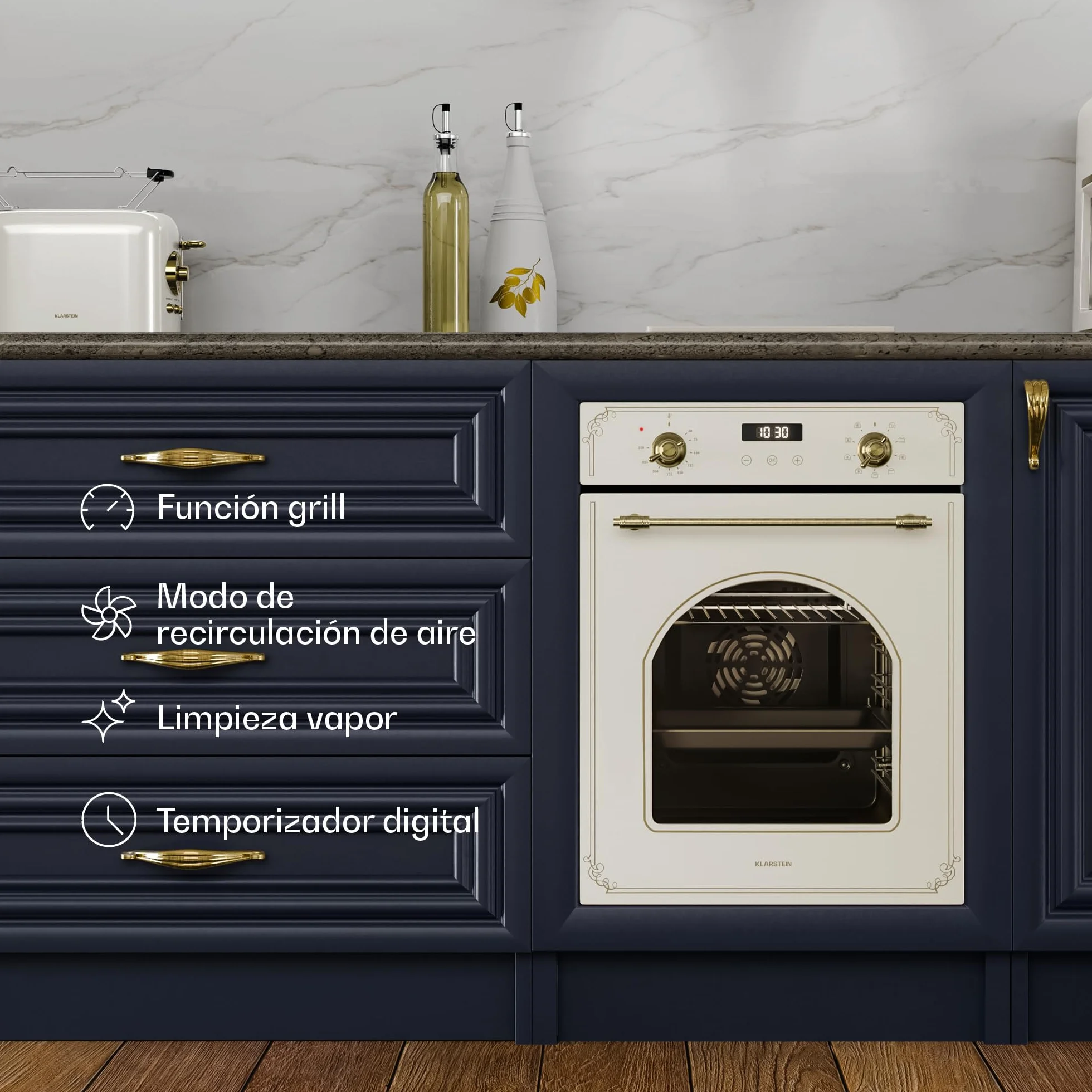 Klarstein Elizabeth Slim Horno Eléctrico Empotrable 49 L 9 Funciones Limpieza A Vapor Grill Ventilado Negro 45 cm