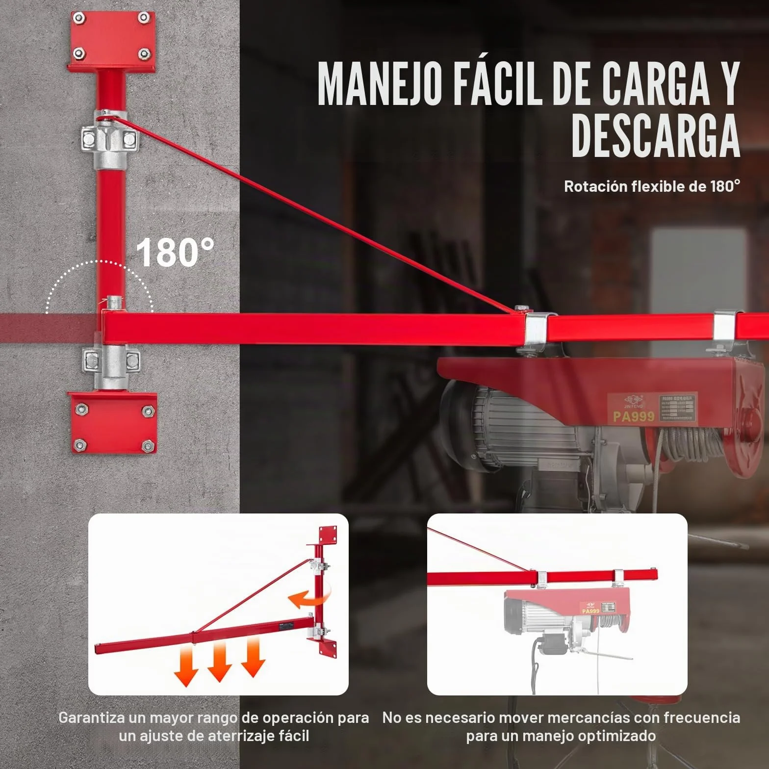 VEVOR Brazo de Soporte de Polipasto Eléctrico, 600KG, Carga Máxima, Brazo Oscilante con Poste, Acero