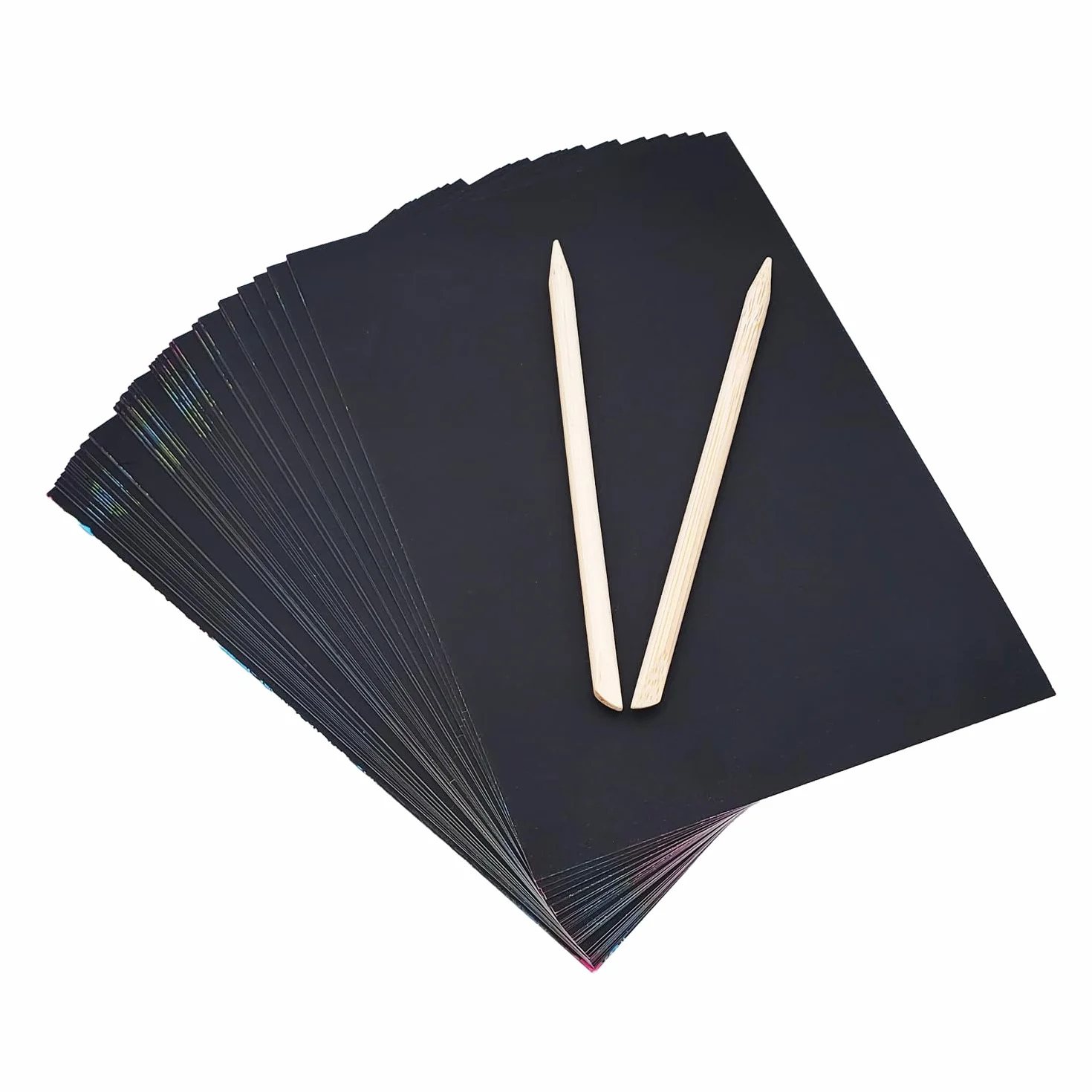50 Hojas Scratch Art 19x13 cm Kit Creativo con 2 Lápices de Madera para Dibujos y Manualidades