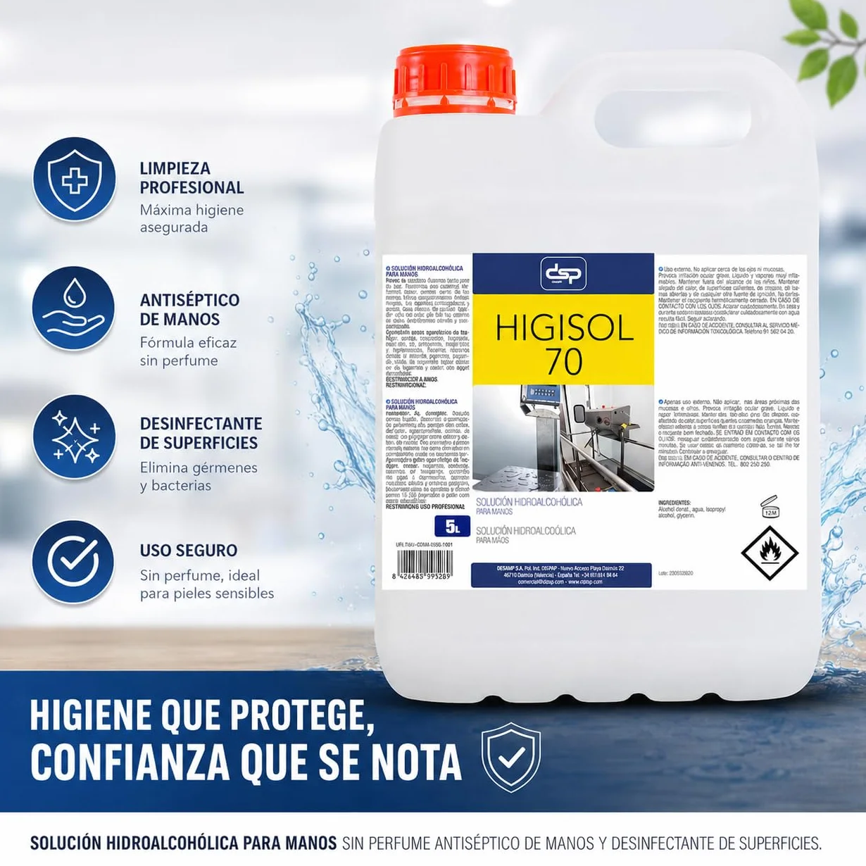 HIGISOL 70 SOLUCION HIGIENIZANTE HIDROALCOHOLICA ANTIBACTERIAS 5L