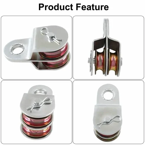2 poleas dobles pesadas de acero inoxidable de 1.5 pulgadas, rodillo de polea doble para elevación eficiente de la cuerda, ideal para uso doméstico e industrial