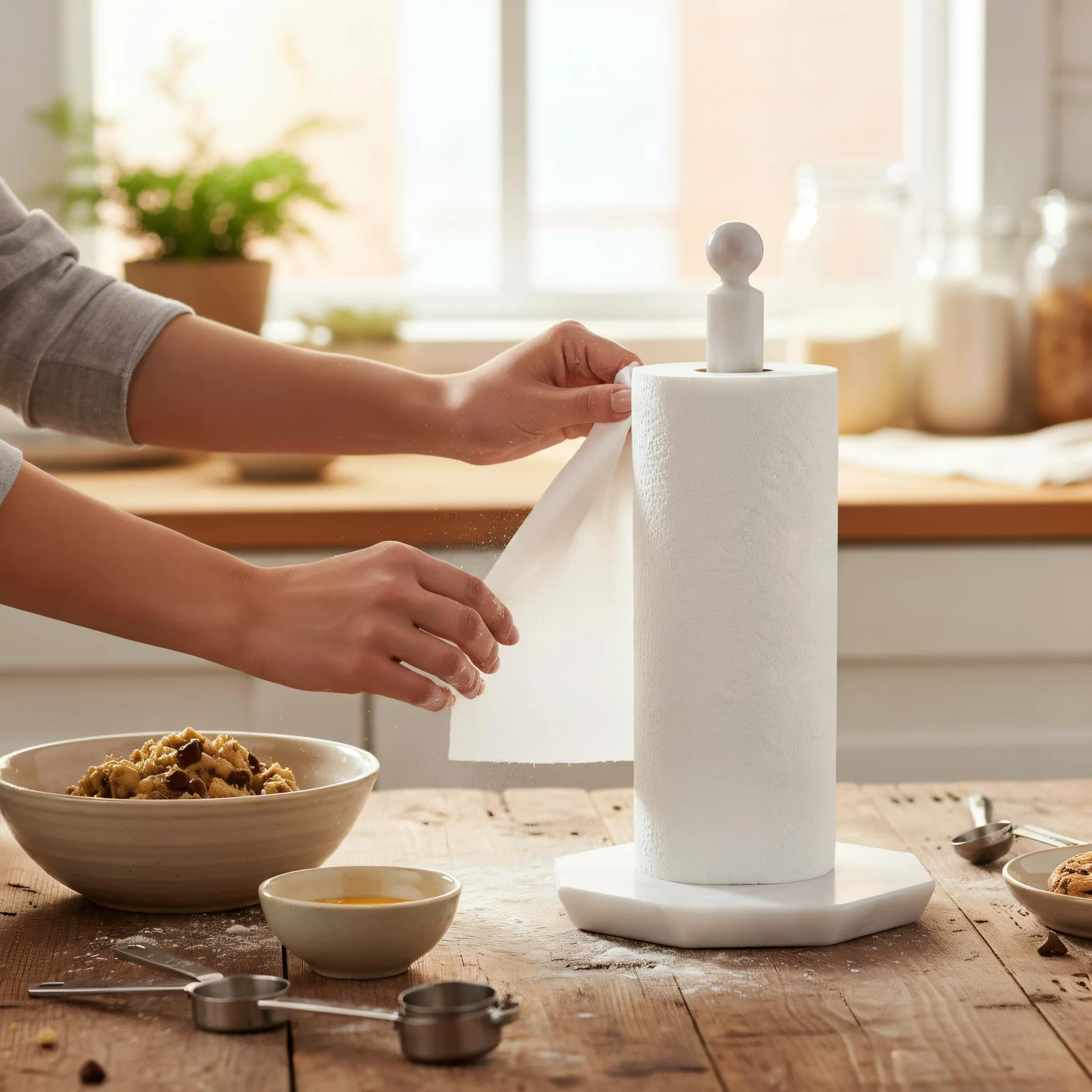 Soporte para toallas de papel de mármol blanco, 12.5 pulgadas, hecho a mano, para cocina y decoración