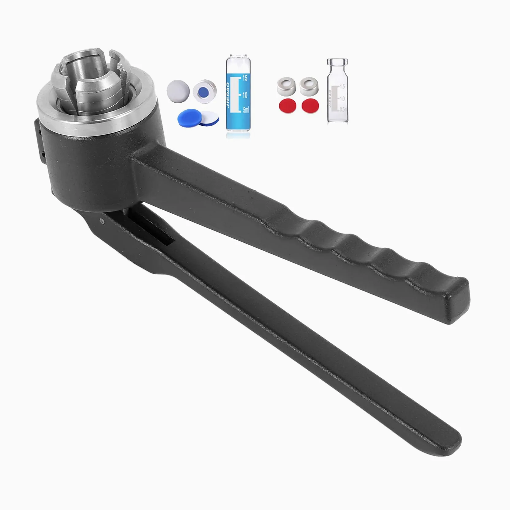 Crimpadora de viales de 8 a 32 mm, herramienta de tapado manual, acero inoxidable, sellado hermético, tapa rápida, 20-30 botellas/minuto, adecuada para botellas de aluminio y plástico y totalmente de