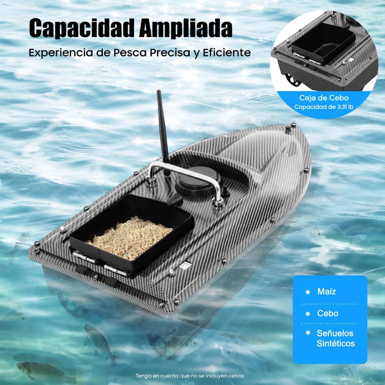 Barco cebador de pesca controlado a distancia 500m LED 1.5KG gran contenedor de cebo