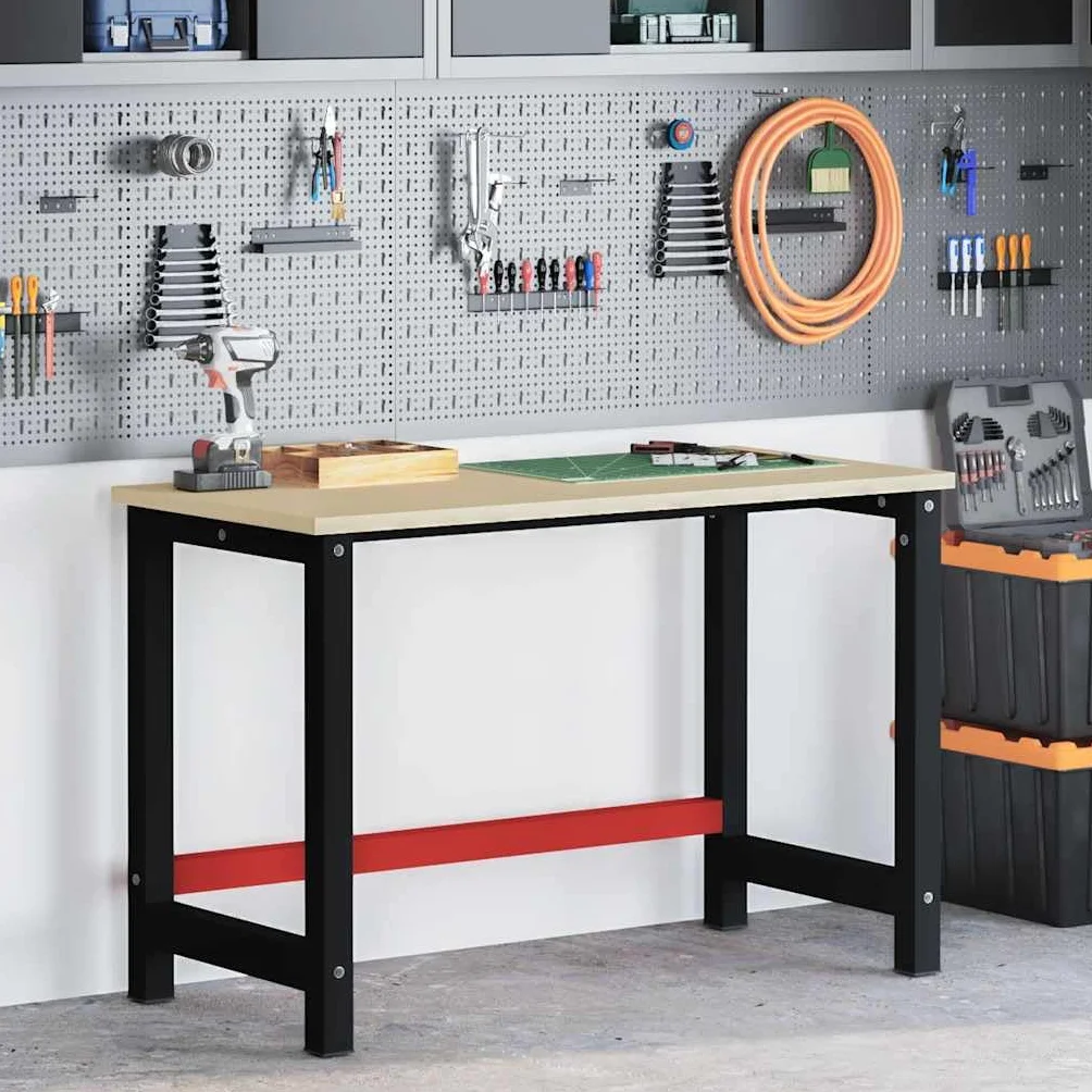 vidaXL Banco de Trabajo 120x57x79 cm Metal con Recubrimiento en Polvo Negro Rojo Industrial