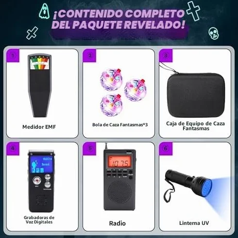 Kit profesional de 8 piezas de equipo de caza de fantasmas, kit de caza de fantasmas para investigación paranormal, equipo completo de investigación de fantasmas con medidor EMF, caja de espíritu y