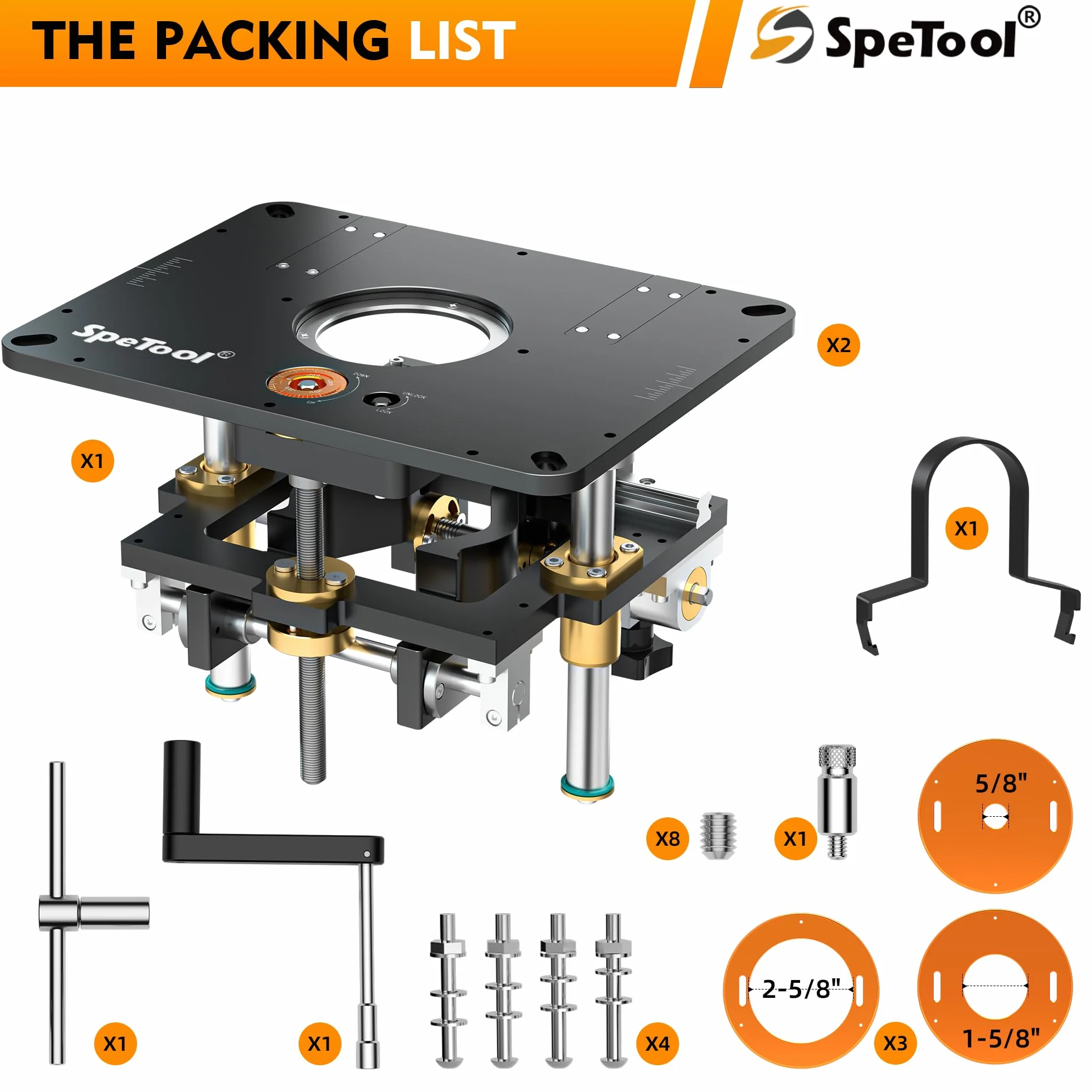 SpeTool Elevador de fresado para fresadoras superiores con 65 mm de diámetro y 107 mm de diámetro, elevador de fresado de aluminio con plantilla de bricolaje y 3 anillos magnéticos, placa de fresado
