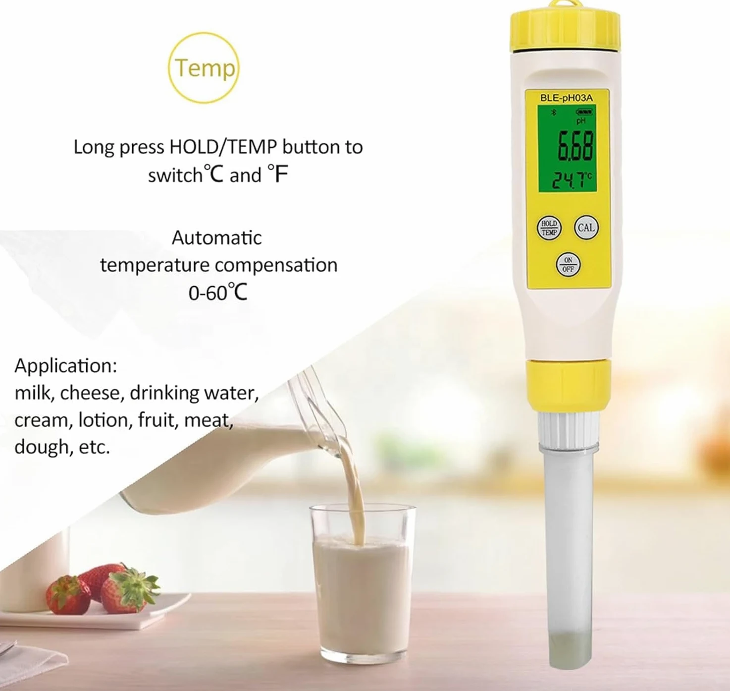 Genérico Medidor De Ph De Grado Alimenticio con Control Automático De Temperatura Y Resolución De 0