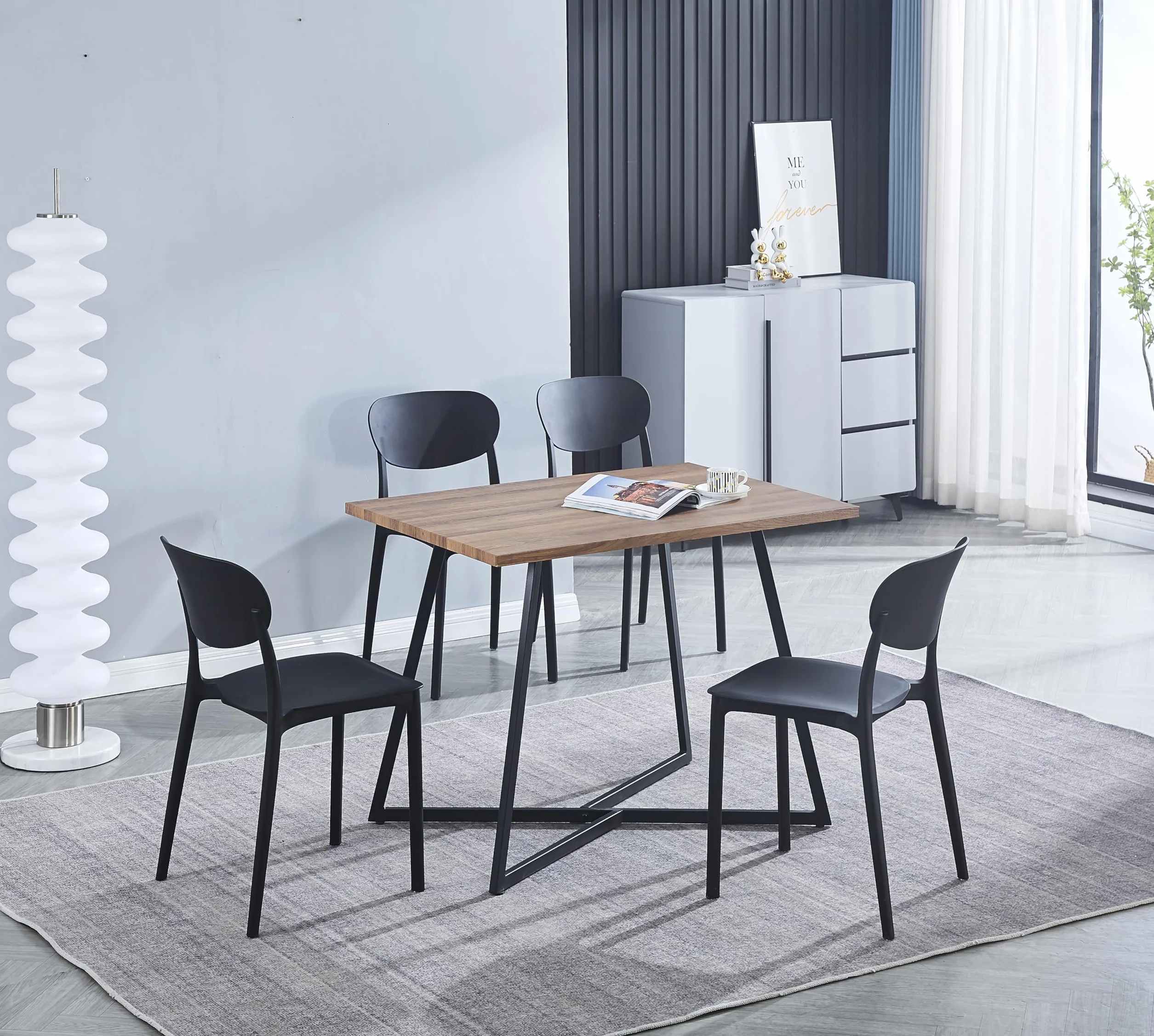 Genérico M1C - Pack 5 Sillas de Comedor Videl, Sillas para Cocina o Exterior, Jardín, Color Negro, Asiento y Respaldo en Polipropileno, Patas metálicas
