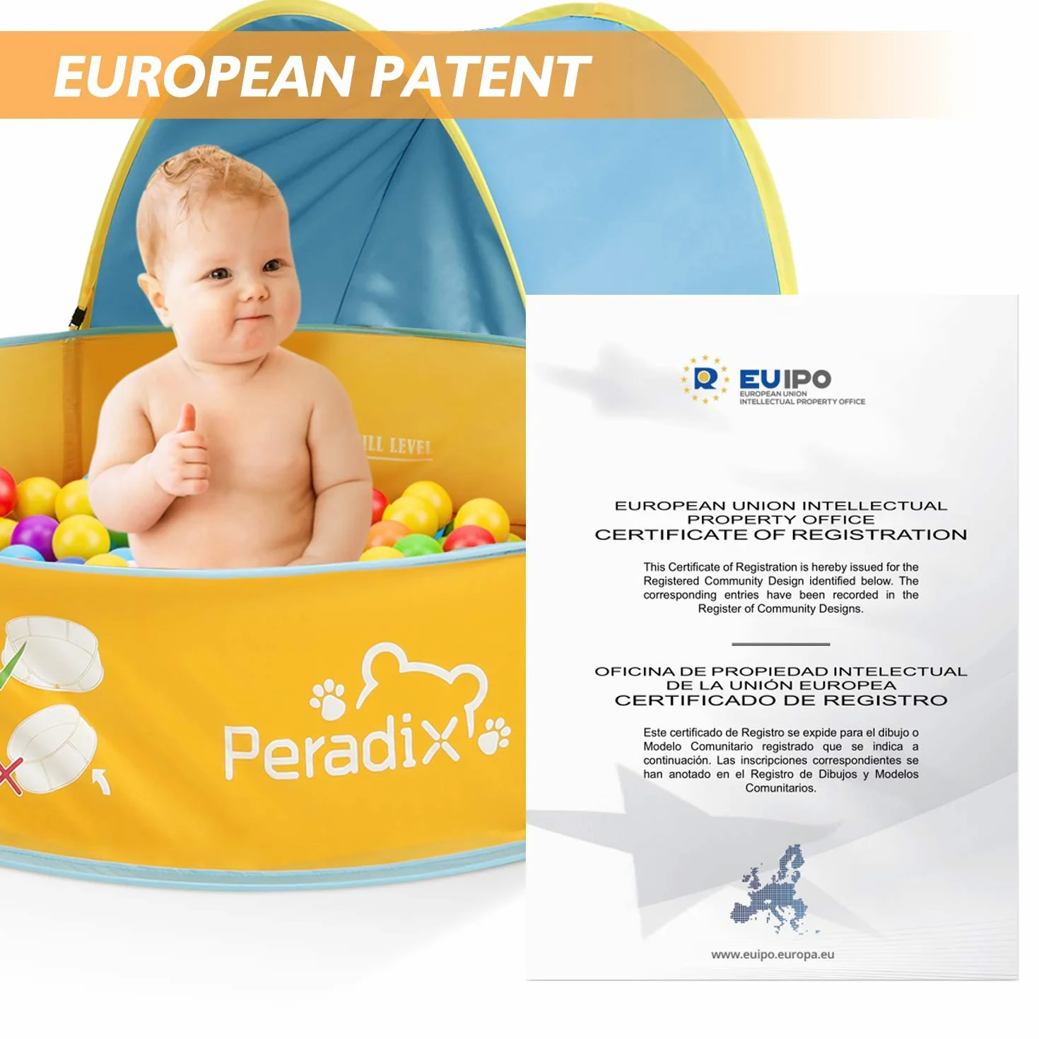 Peradix Tienda de Playa para Bebés Portátil con Techo, Protección Solar UV 50, Carpa Plegable (Azul)