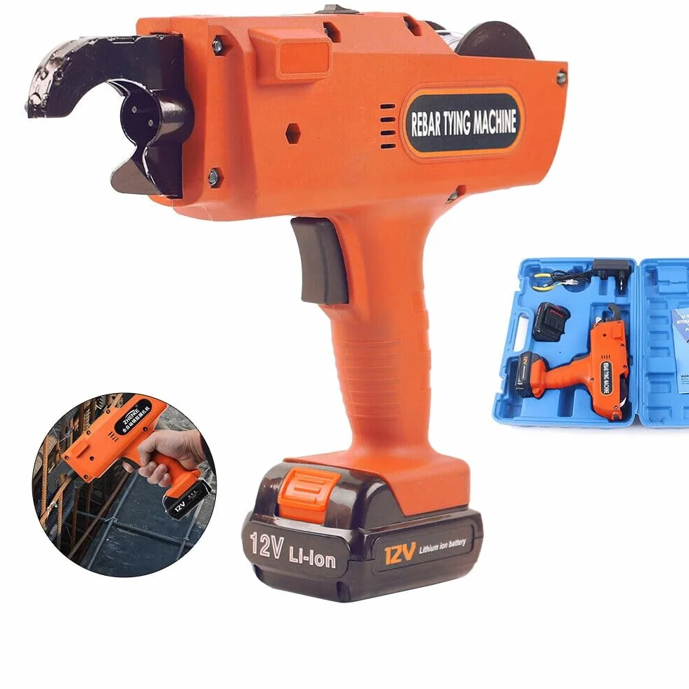 Máquina flejado automática 4500mAh Máquina de fijación de alambre de refuerzo Rebar Tying máquina de encuadernación eléctrica 8mm-34mm,para barras de armadura,suelo de celosía,mangueras (naranja)