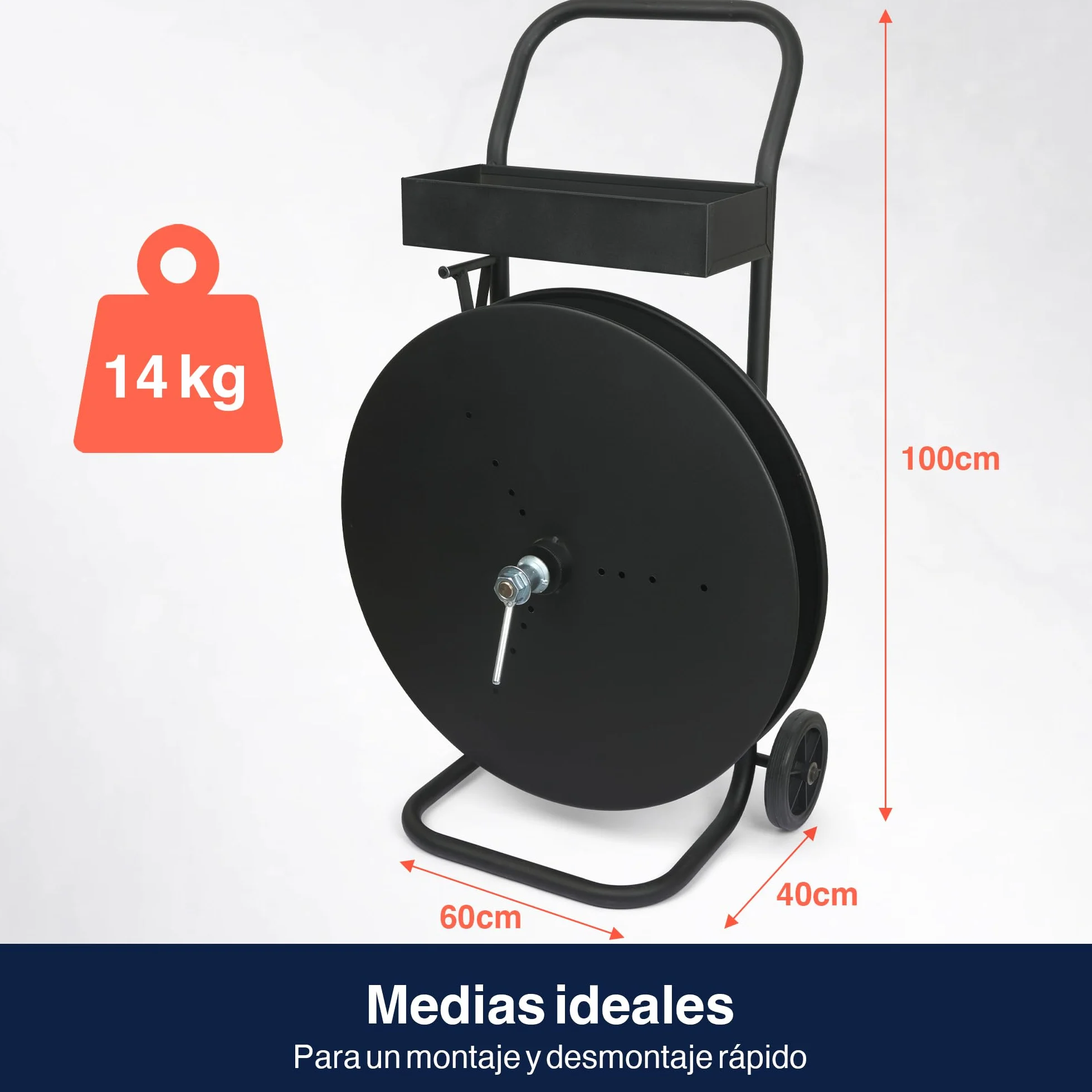 Precifilm Carretilla de Carga Portaflejes - Carro de Fleje Resistente - Fácil Manejo de Bobinas - Carretilla de Mano para Transporte Eficiente - Ideal para Industria y Logística - D150-406 (Negro)