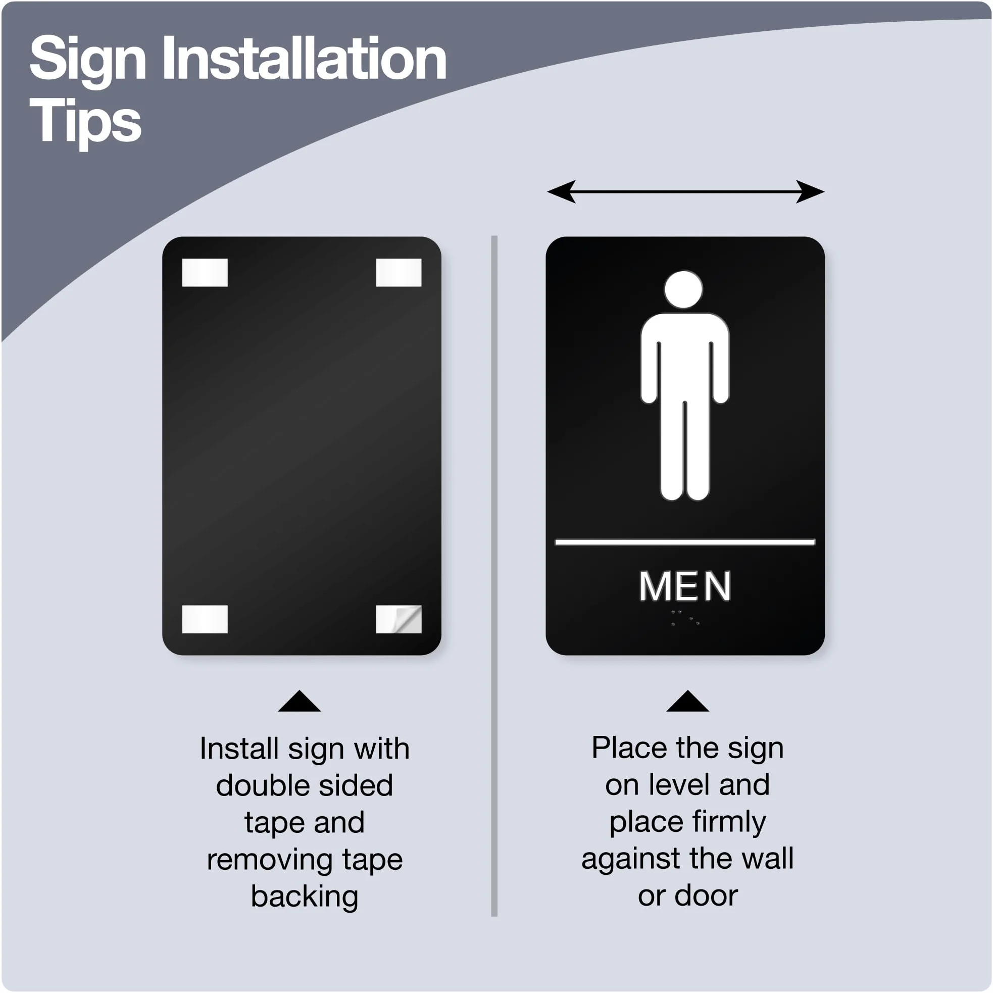 ADA Braille - Letrero de baño para hombres y mujeres para negocios, 9 x 6 pulgadas, paquete de 4, letrero de baño de plástico ABS con cinta fuerte de doble cara para oficinas y restaurantes