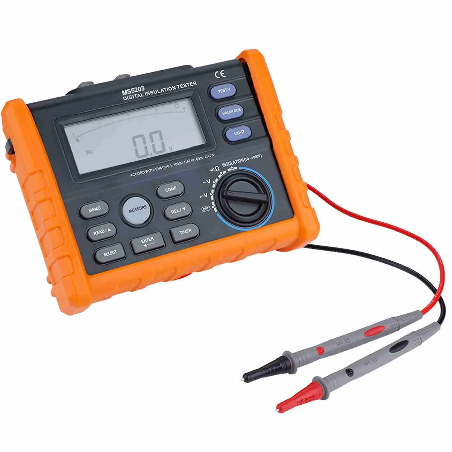 Probador de resistencia de aislamiento MS5203 Medidor de probador de resistencia de aislamiento con pantalla digital y analógica 50-1000V