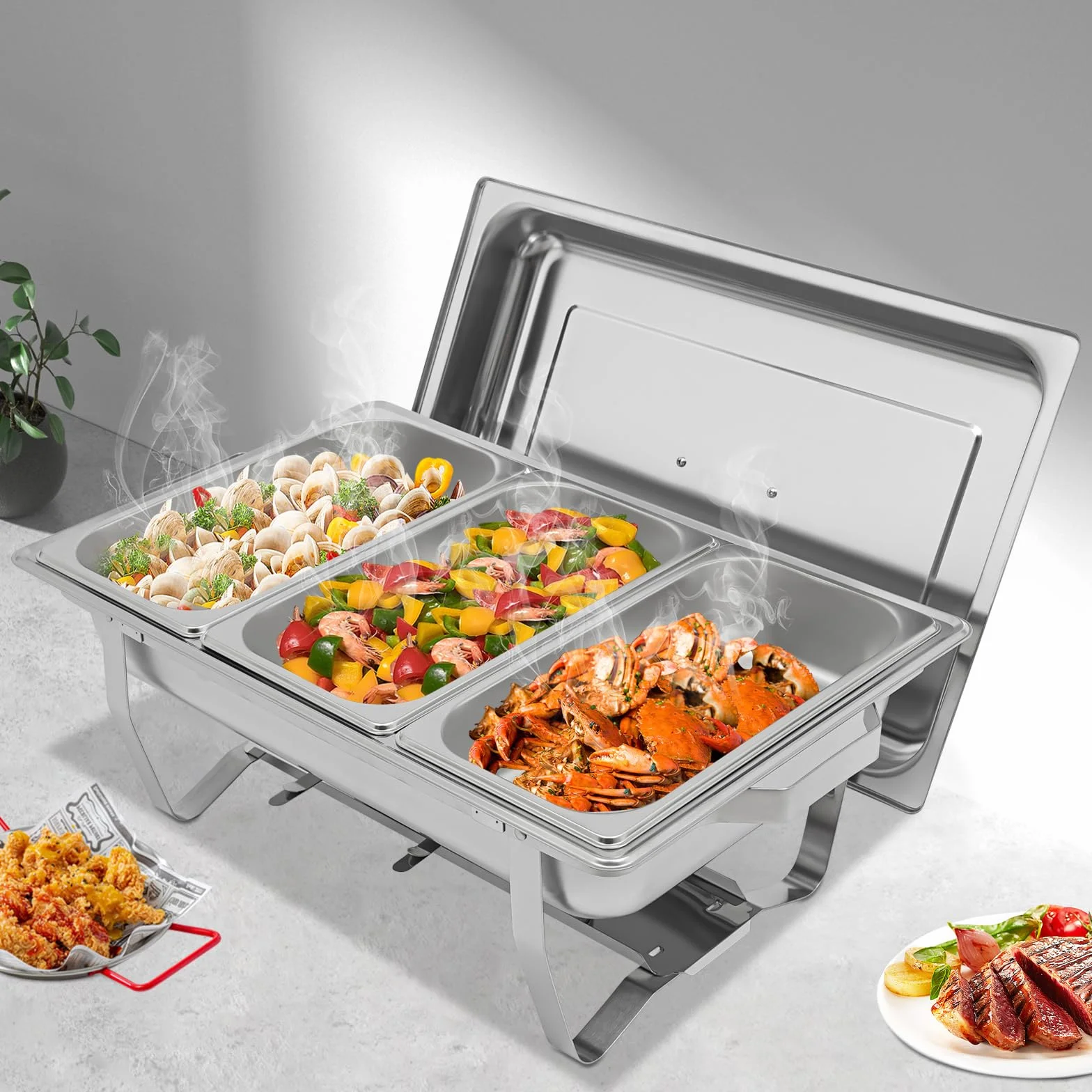 MINRS Chafing Dish 5L 1/3 GN Calentador de Alimentos para Catering Buffet Bodas