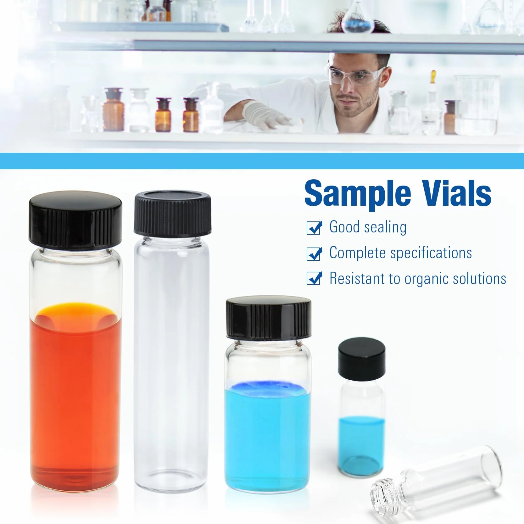 ALWSCI Botellas de Muestras de Vidrio 40 mL 24 mm Tapa PP PE Liner 27,5 x 95 mm