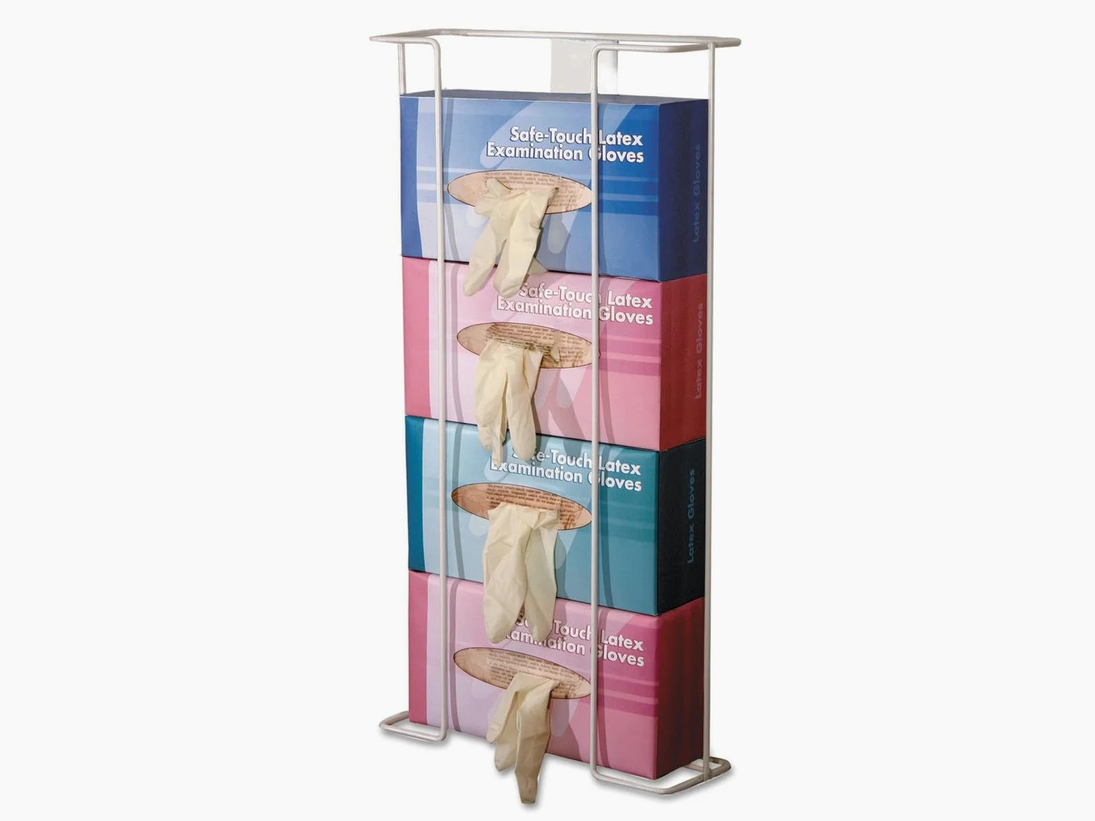 Soporte para guantes de pared de alambre, 4 cajas, vertical, acero inoxidable, color blanco
