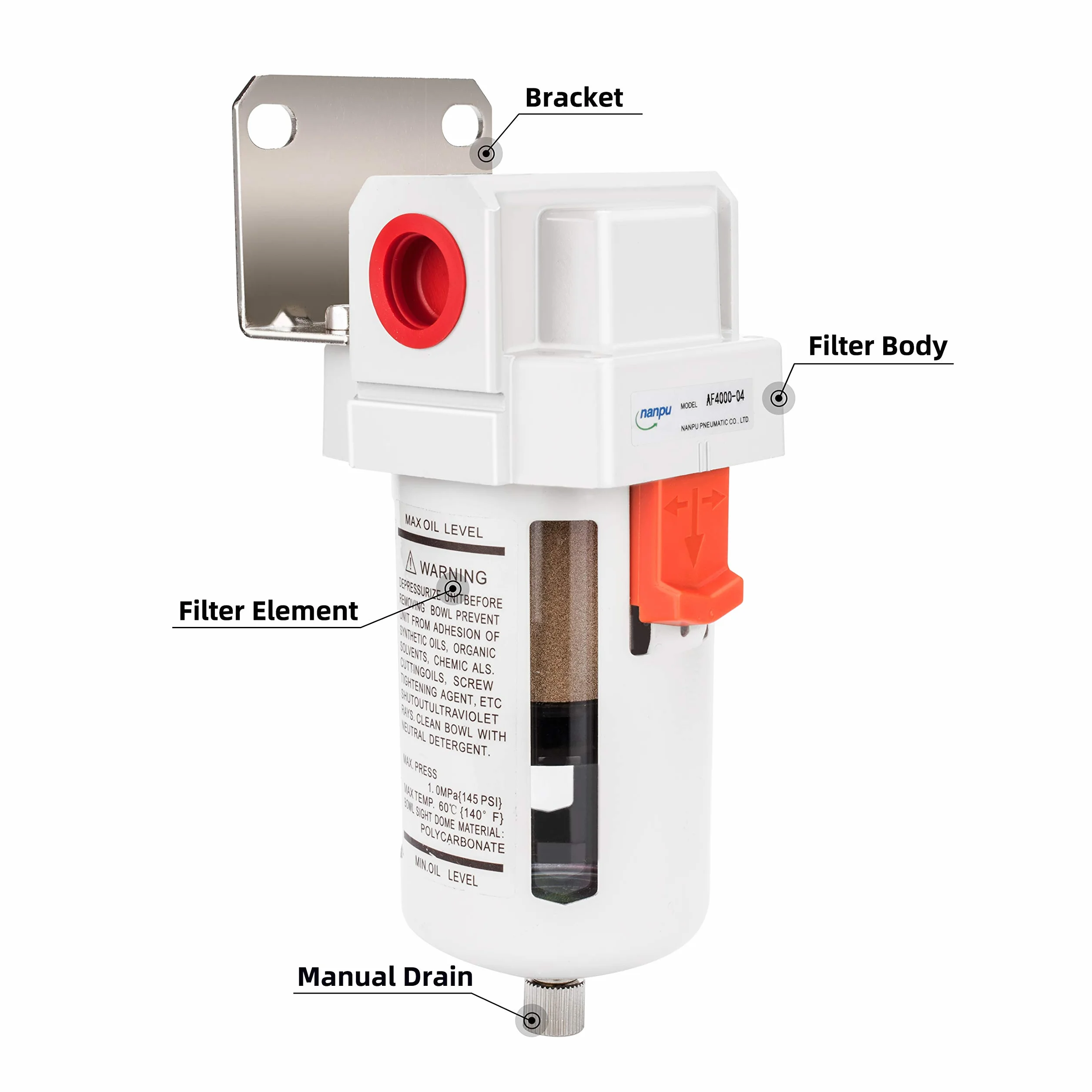 NANPU Filtro de Aire Comprimido 1/2" BSP 5 μm Latón 10 bar