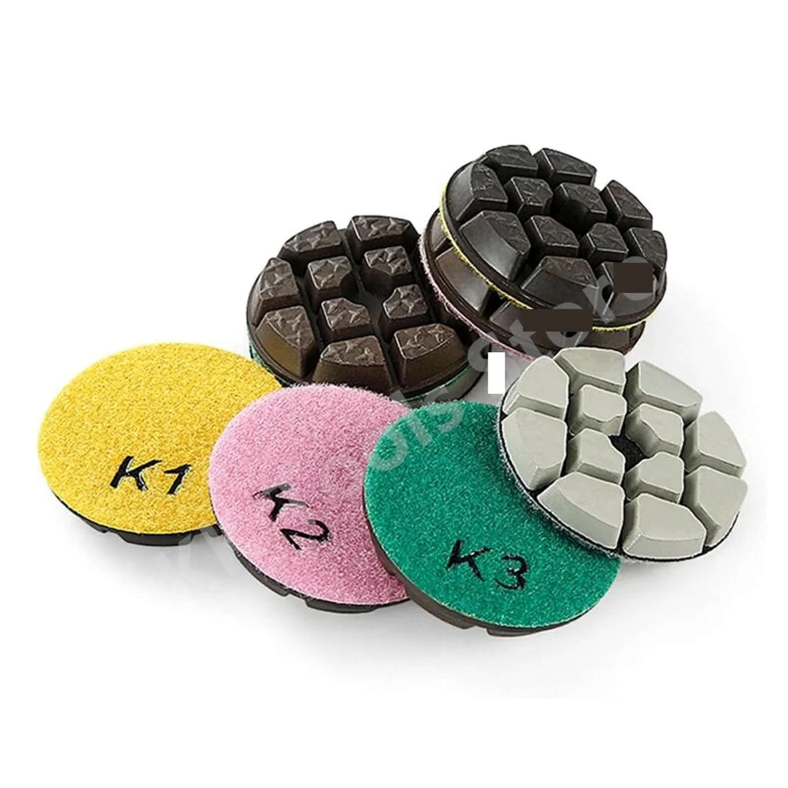 Juego de 4 almohadillas de pulido de 3 pulgadas y 80 mm para uso en seco, suelos de cemento y terrazo, juego de almohadillas de pulido de 4 pasos para renovación, molienda y pulido, incluye mezcla de