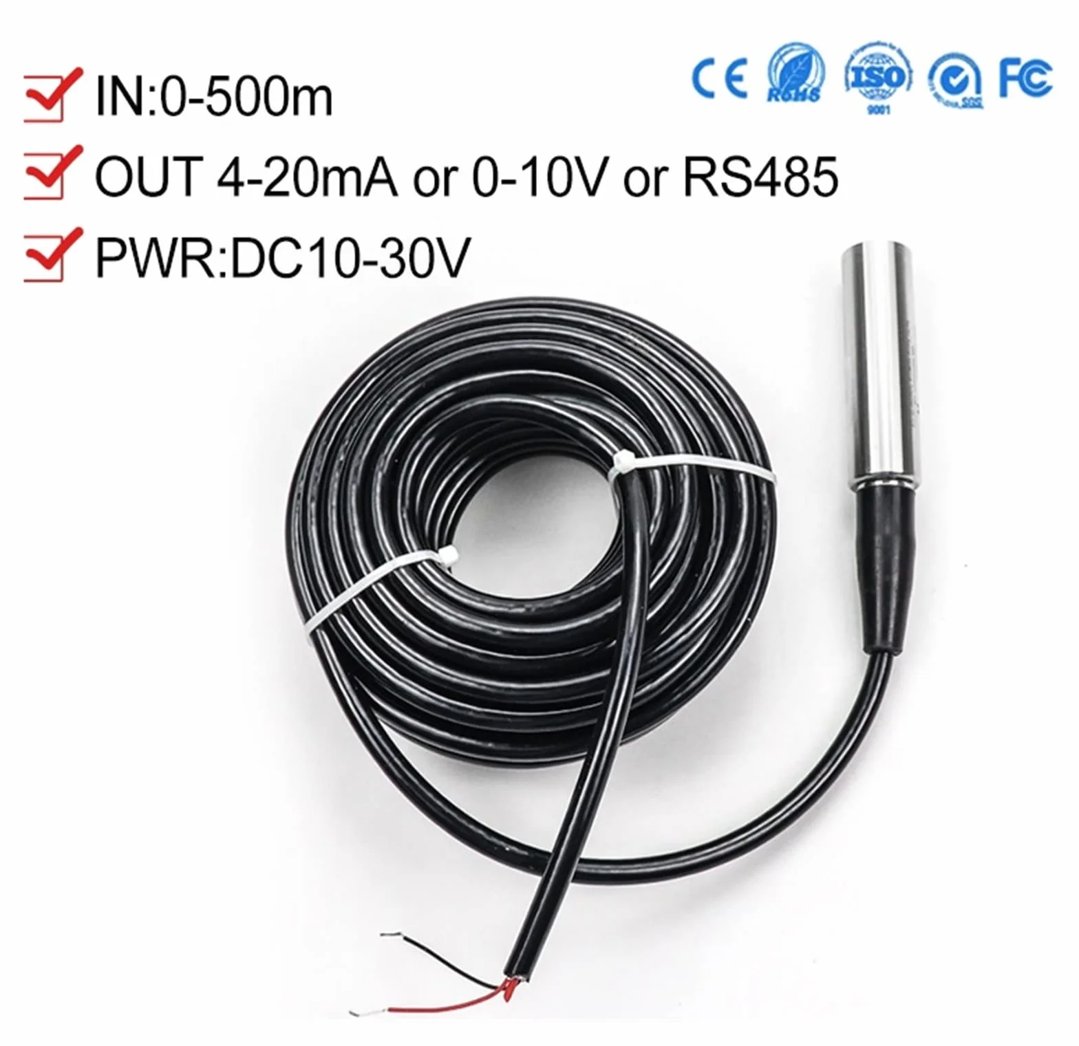 Medidor de nivel de agua, Medidor de nivel de líquido con sensor de nivel de agua estático de 4-20 mA for sensor de pendiente de tanque(2m)