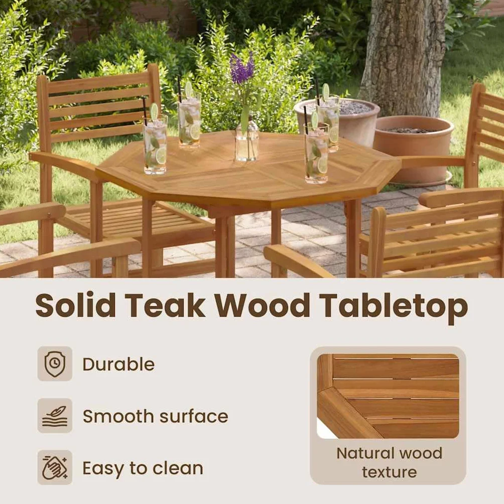 vidaXL Tablero de Mesa Octogonal de Madera Maciza de Teca 90x90x2,5 cm, Superficie de Mesa, Tablero de Mesa de Repuesto, Tablero de Muebles de Madera