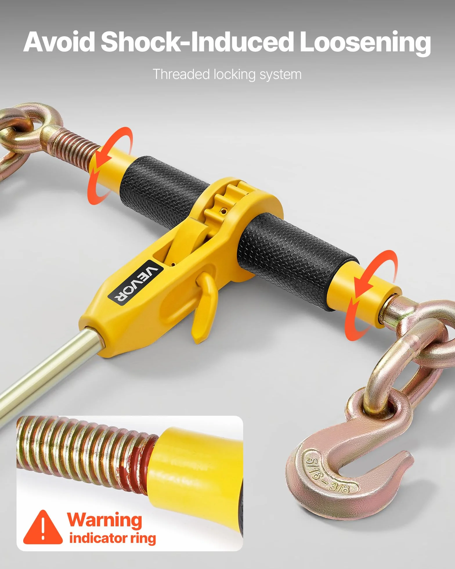 VEVOR Cadena Tensora con Trinquete, Juego de 2, Capacidad 3629 kg con Cadena 8 mm x 3,9 m Compatible 8 a 10 mm, Tensor de Cadena con Trinquete y Ganchos Ajustables para Amarre de Carga Camión Remolque