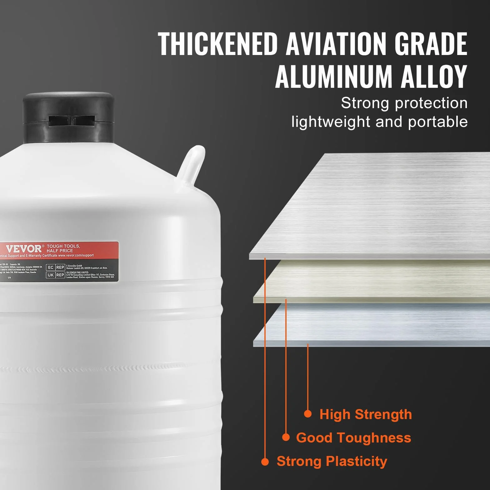 VEVOR Tanque de Nitrógeno Líquido 30 L, Contenedor de Aleación de Aluminio con 6 Botes y Bolsa de Transporte