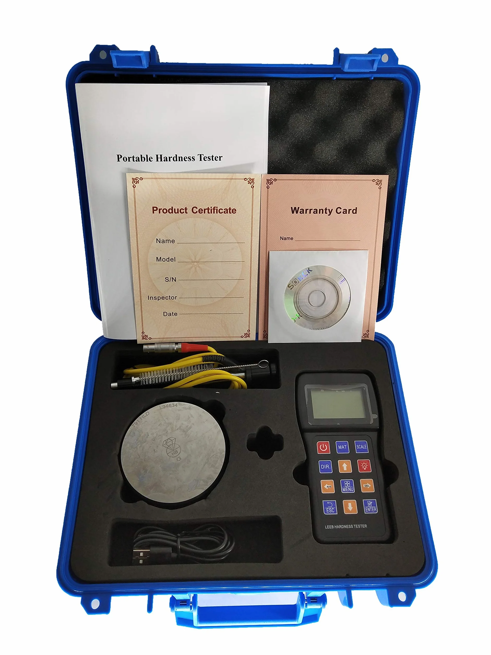 Medidor de dureza para metales, instrumento de durómetro portátil con sensor de 170 a 960 HLD, bloque de prueba de dispositivo de impacto para pruebas precisas de metales