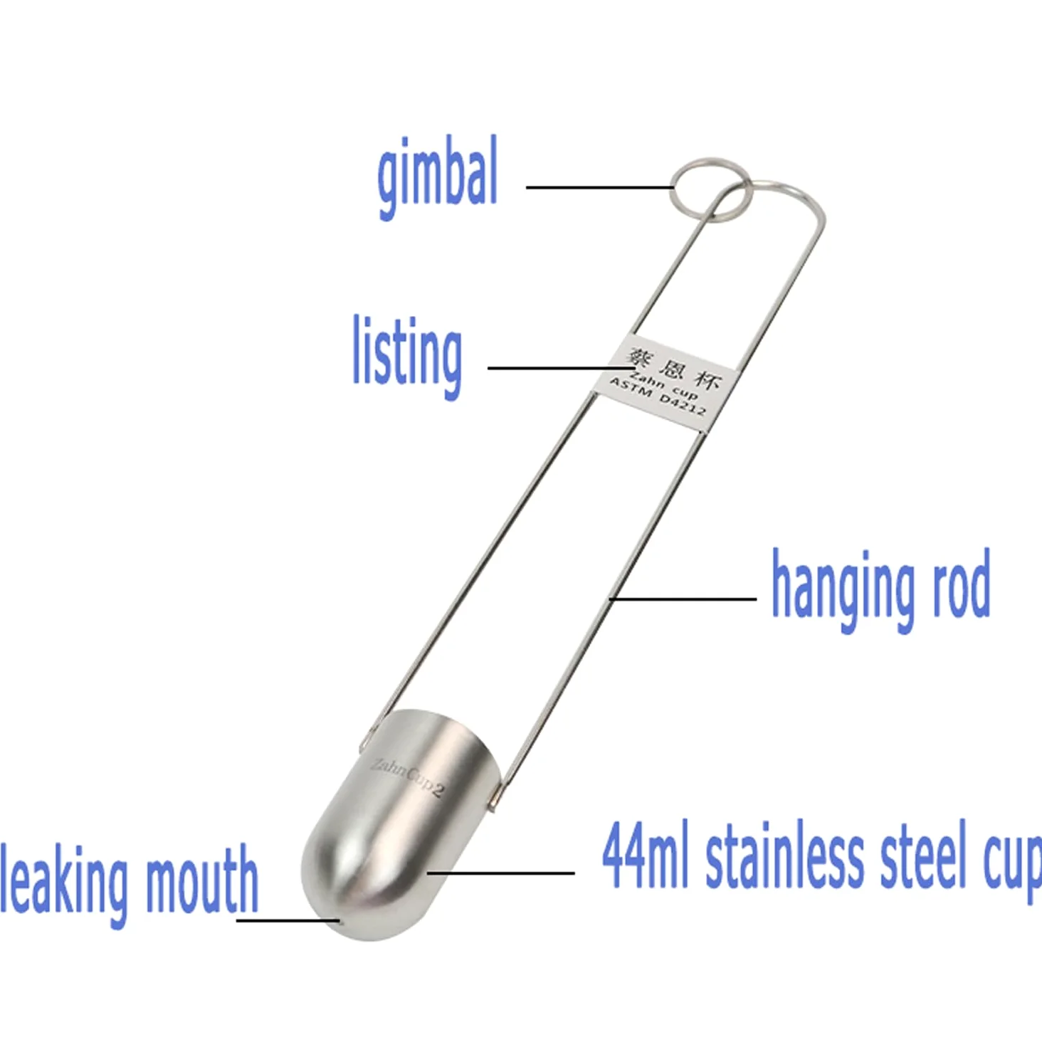 Vaso viscosímetro, vaso Zahn de acero inoxidable de 44 ml con anillo de equilibrio y números claros para probar la viscosidad de líquidos newtonianos