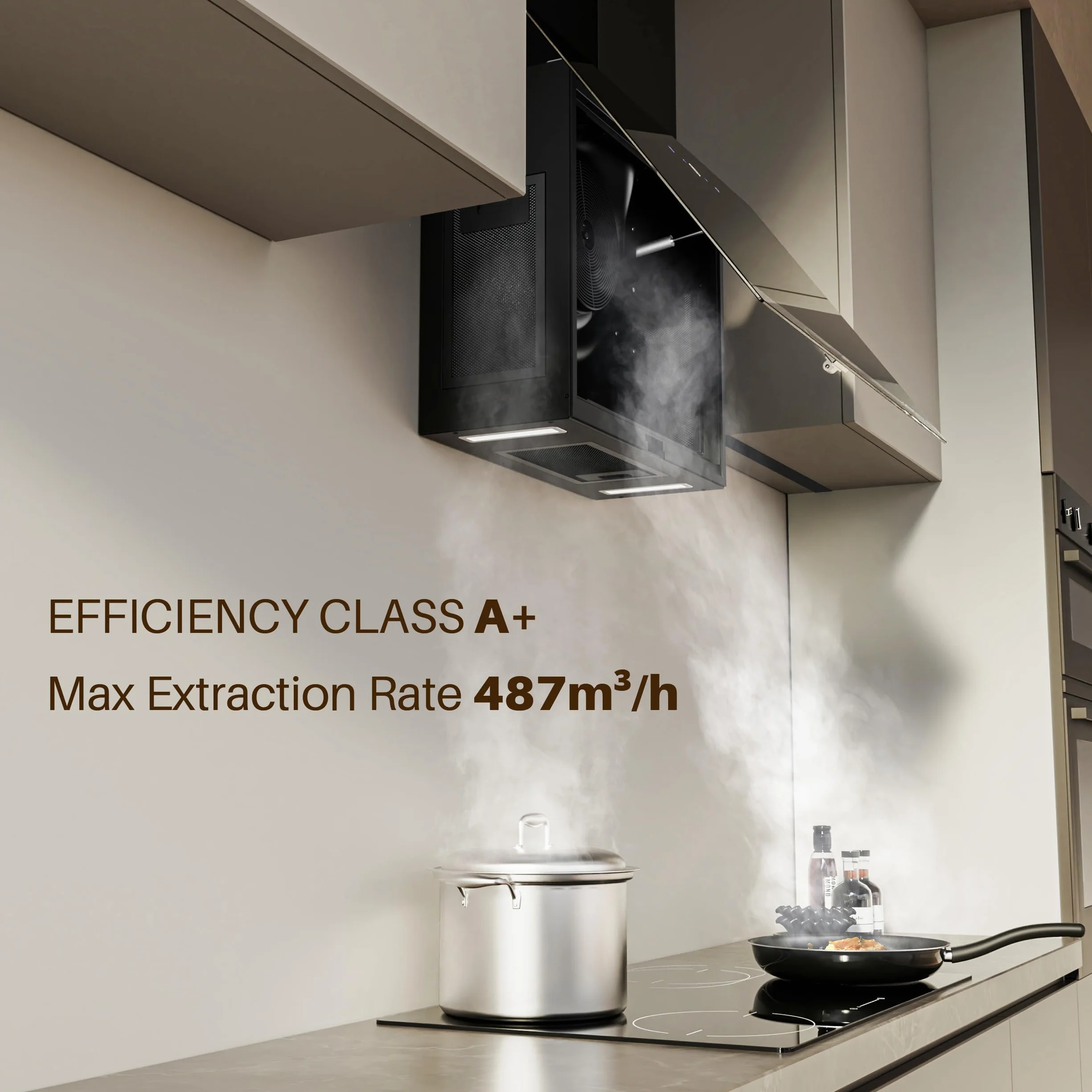 FIREGAS Campana Extractora 60cm 487m³/h Control Táctil 9 Velocidades LED Cristal Negro