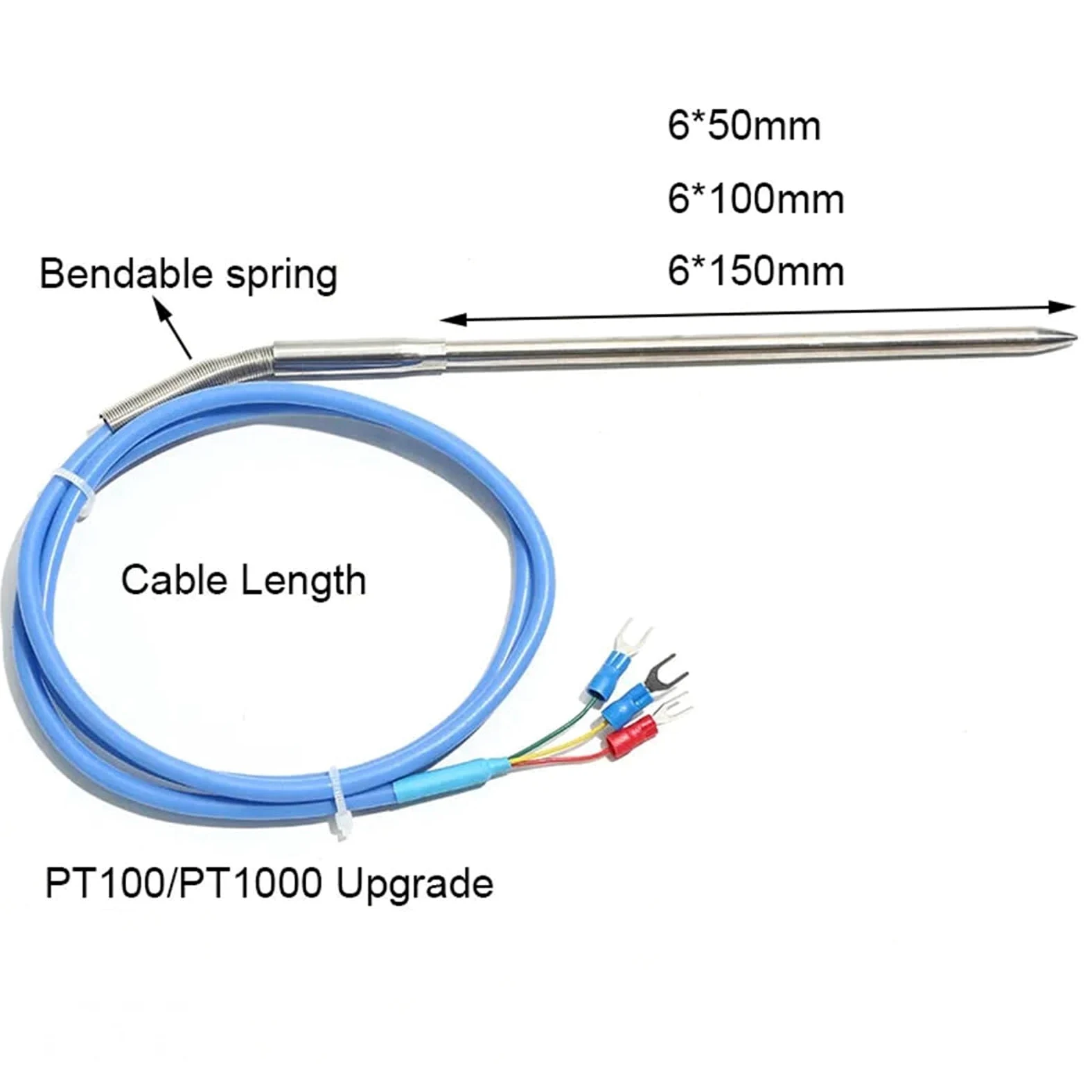 1 termopar PT100/PT1000 de acero inoxidable con sonda de inserción de aguja de 6 x 50/100/150 mm y cable de 1/2/3/4/5 m for sensor de temperatura(PT100 3m,50mm)