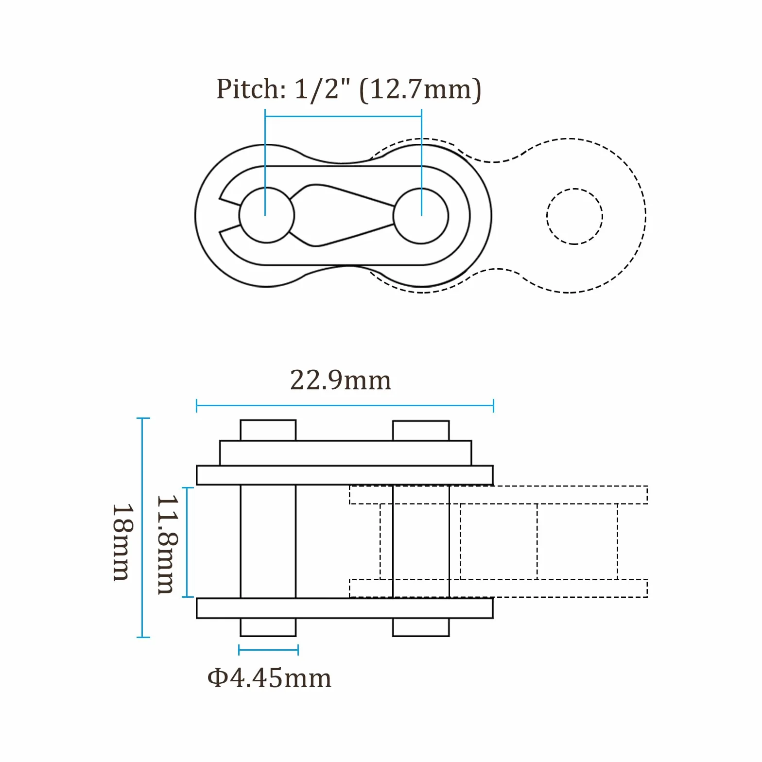 Enlaces de Conexión de Cadena de Rodillos 08B 1/2" Acero al Carbono 5 Piezas