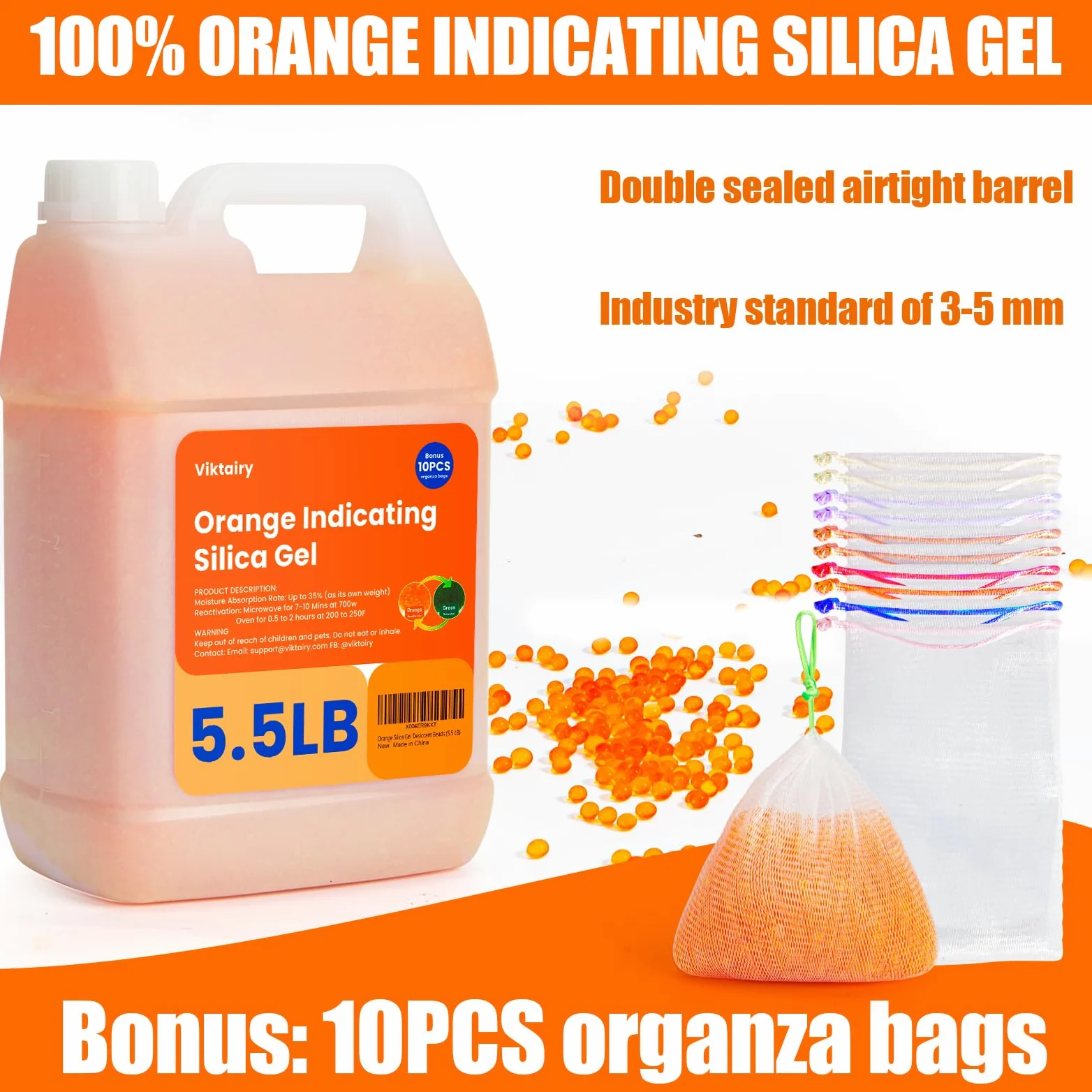 abalorio desecantes de gel de sílice naranja (2,5 kg)