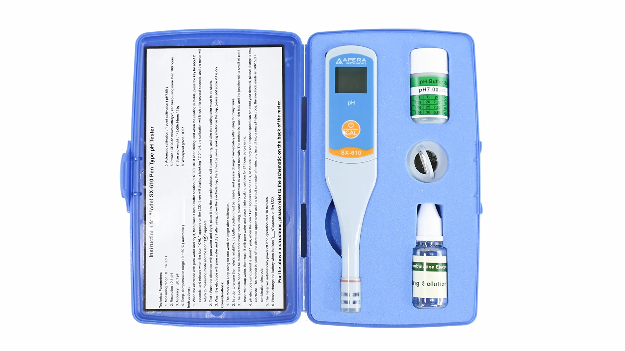 Apera Instruments SX610 medidor de pH, probador de pluma, impermeable, precisión ±0.1 pH, rango 0-14 pH