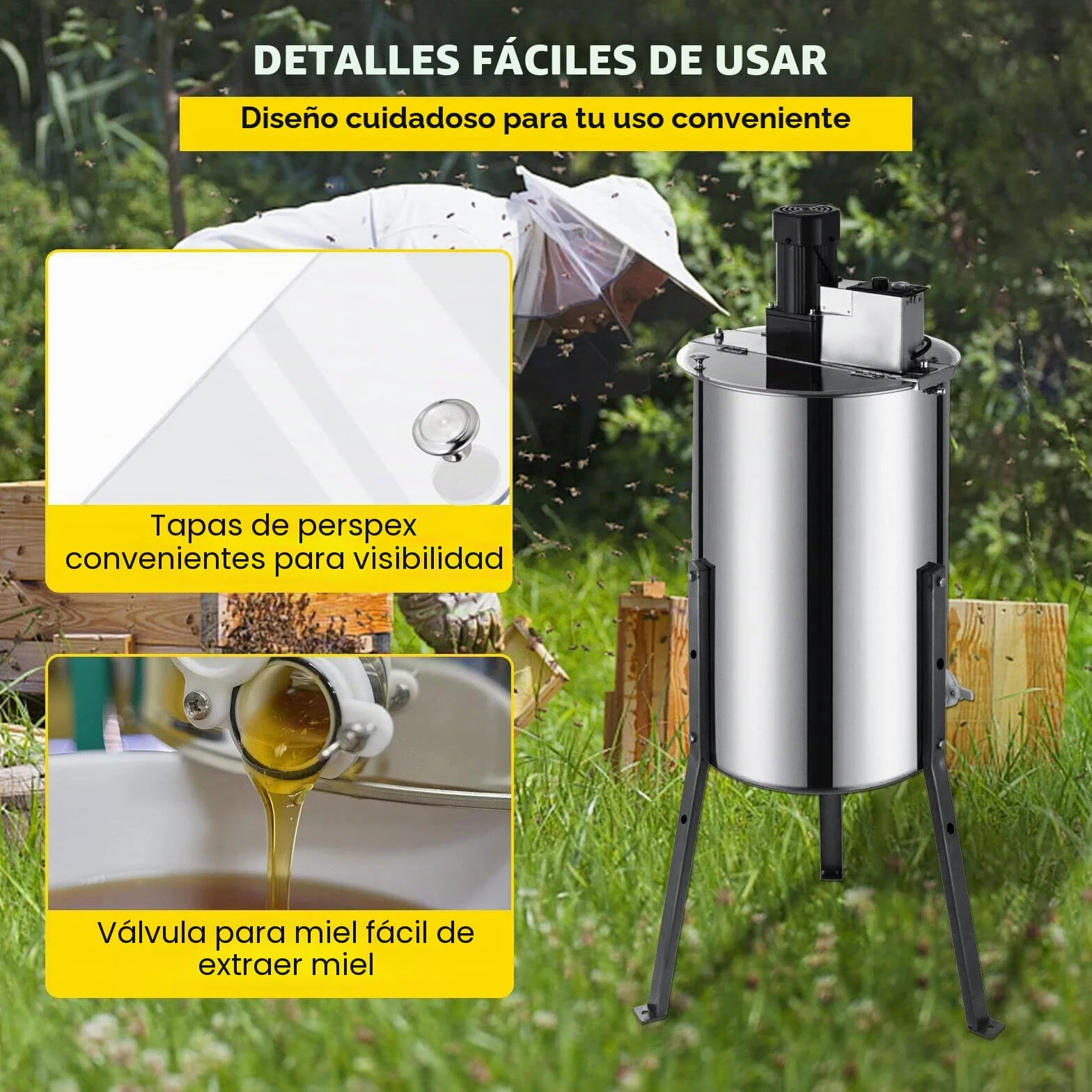 Extractor de miel eléctrico de acero inoxidable, extractor de miel, extractor eléctrico tangencial, colector de miel, 220 V, 120 W, extractor de miel, apicultor para apicultura, abeja, compatible con