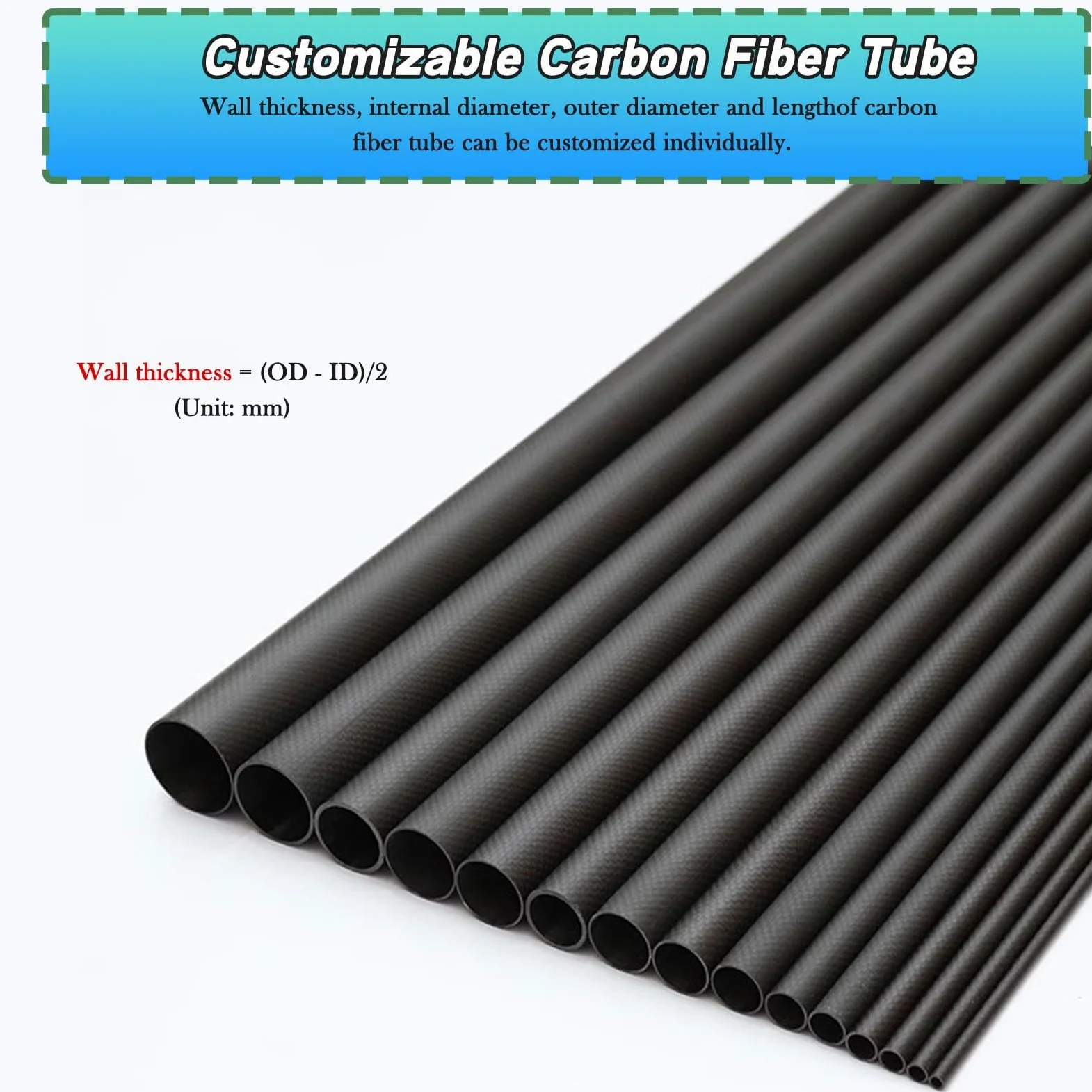 Paquete de 2 tubos de fibra de carbono personalizables: acabado mate 3K, ligeros y de alta resistencia.(10x8mm)